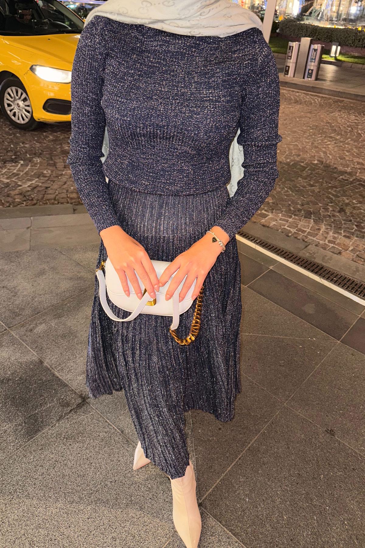 Sim Detaylı Elbise Lacivert