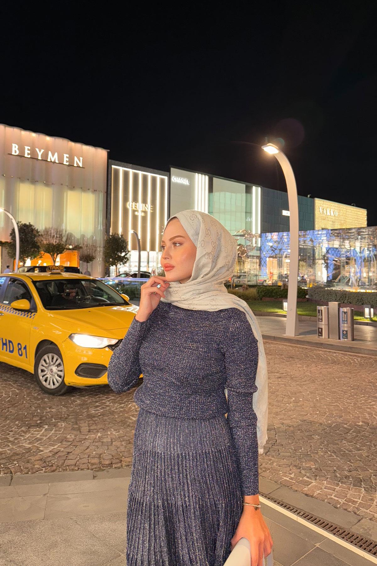 Sim Detaylı Elbise Lacivert