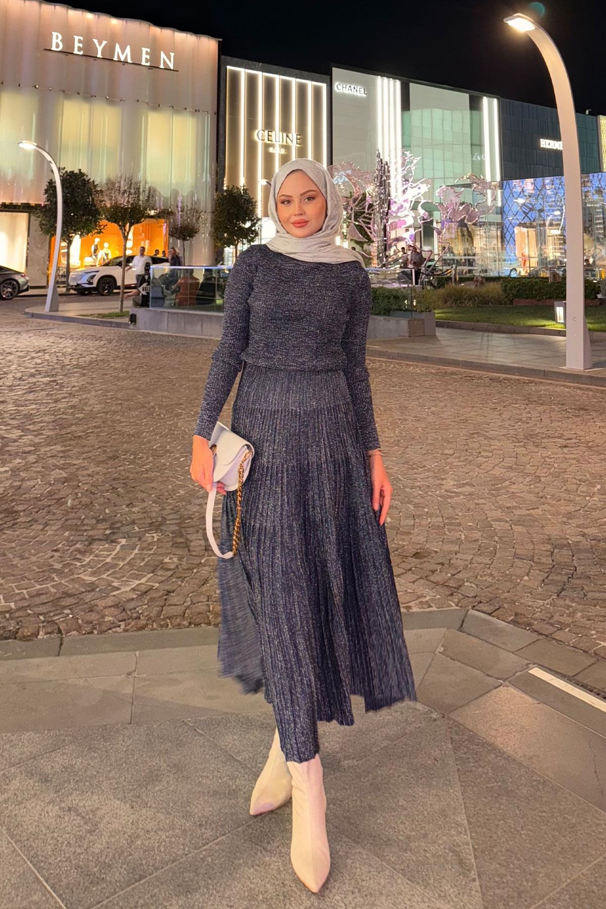 Sim Detaylı Elbise Lacivert