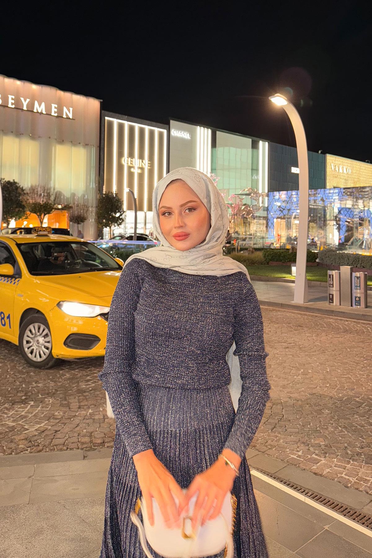 Sim Detaylı Elbise Lacivert