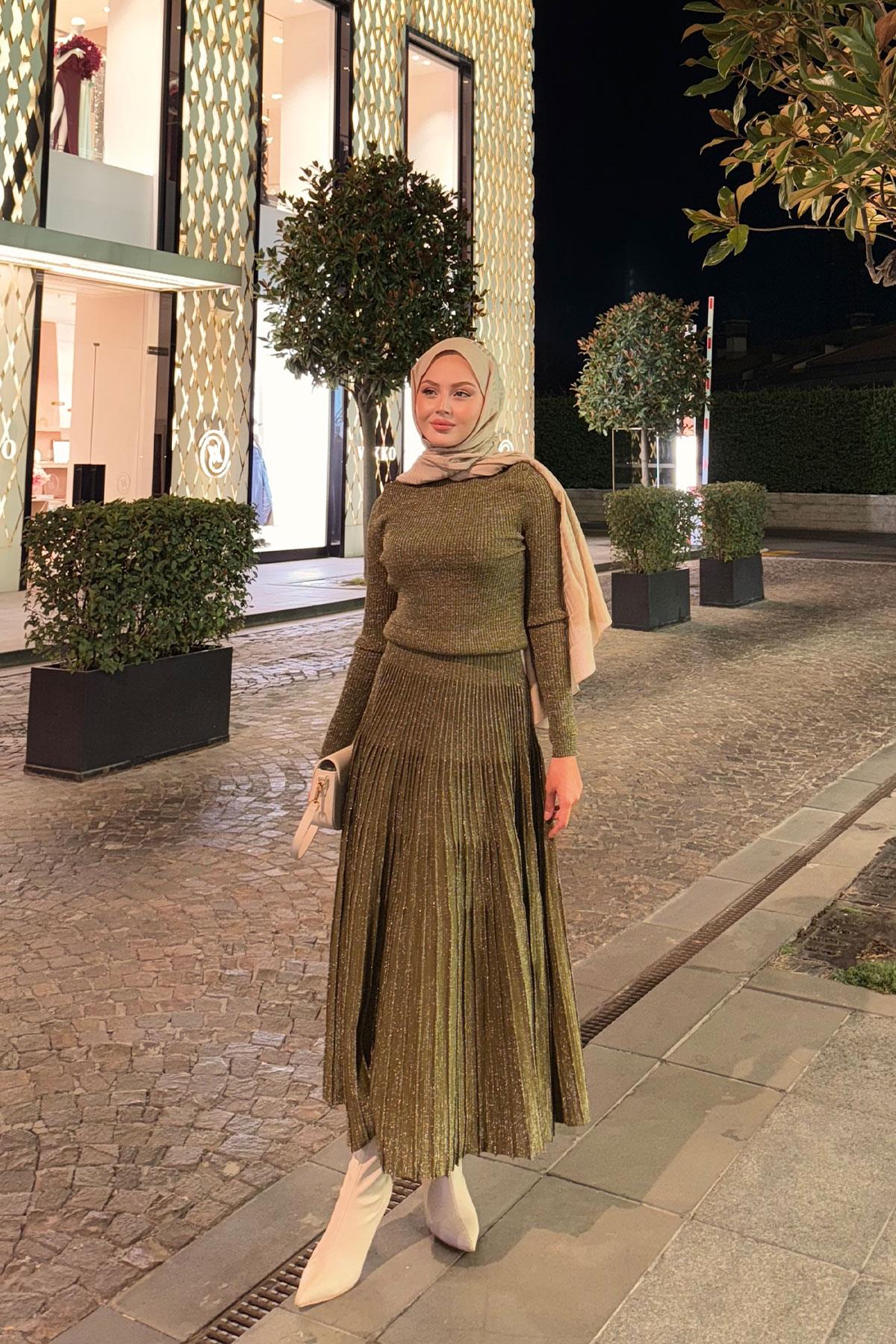 Sim Detaylı Elbise Yağ Yeşil