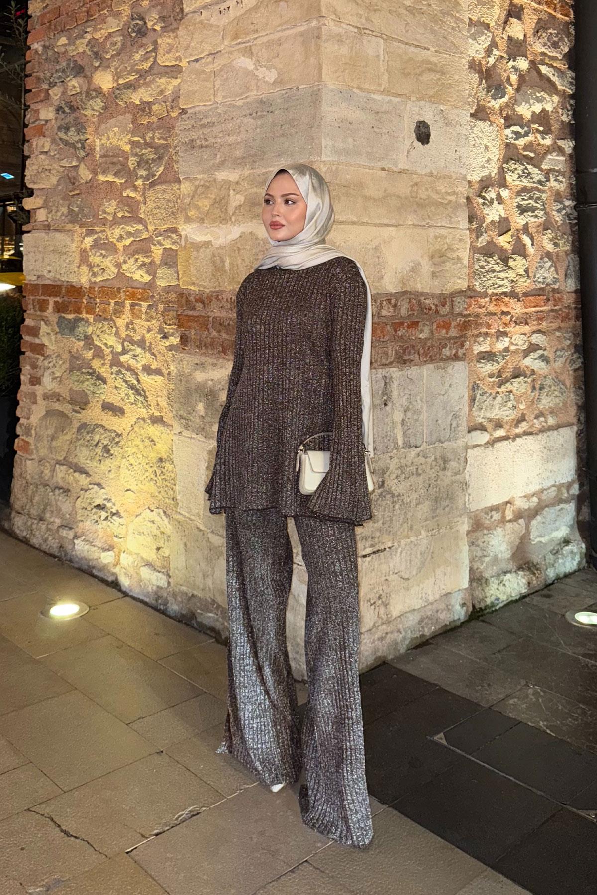 Simli İkili Takım Kahverengi