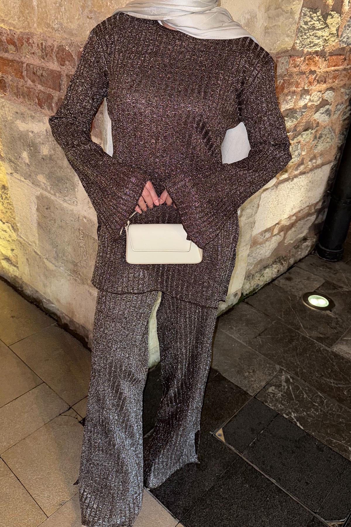 Simli İkili Takım Kahverengi