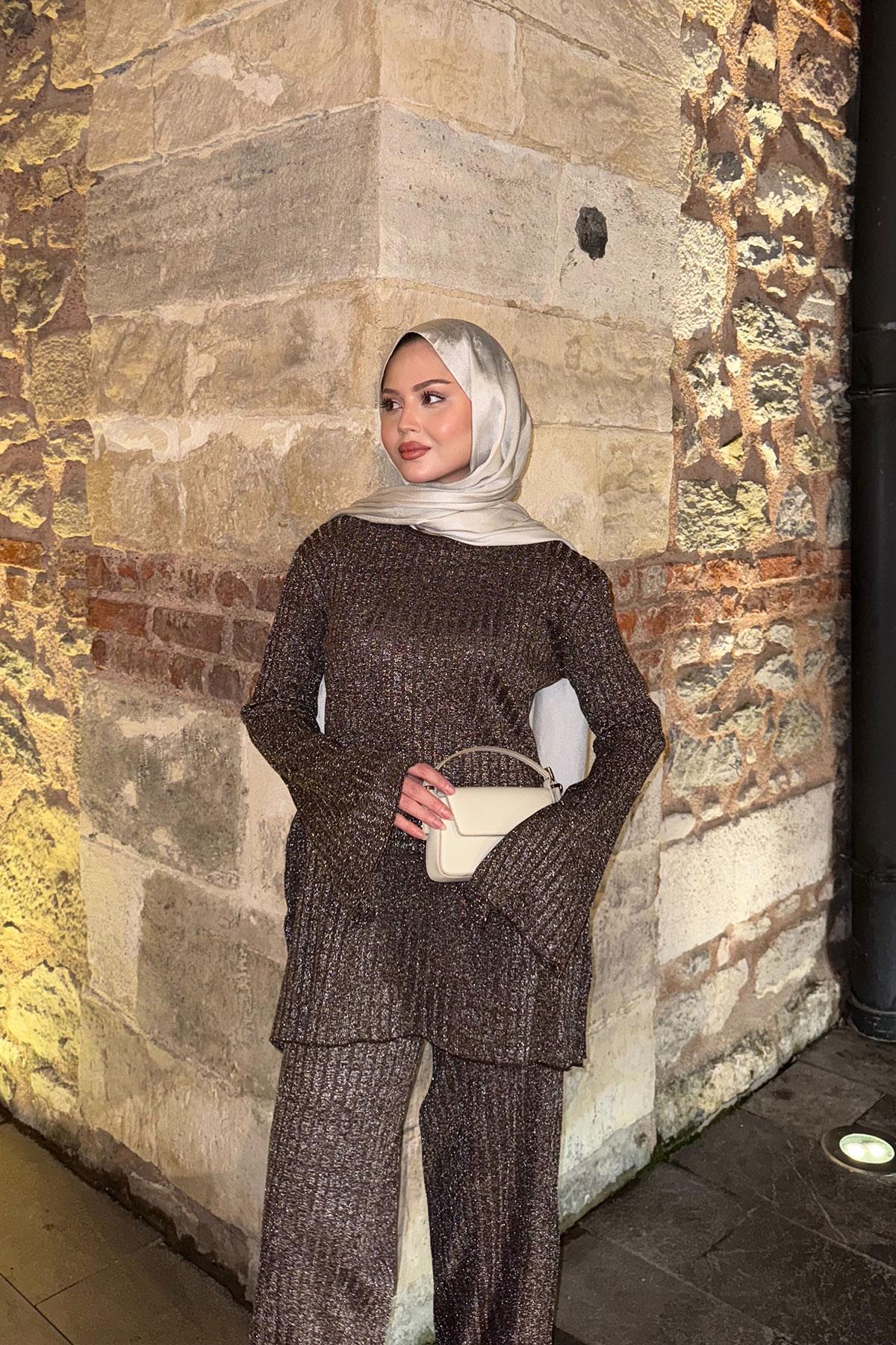 Simli İkili Takım Kahverengi