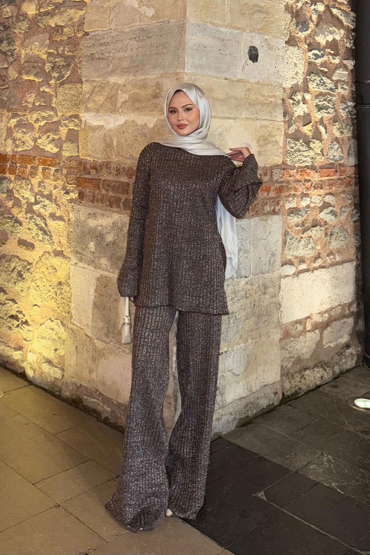 Simli İkili Takım Kahverengi