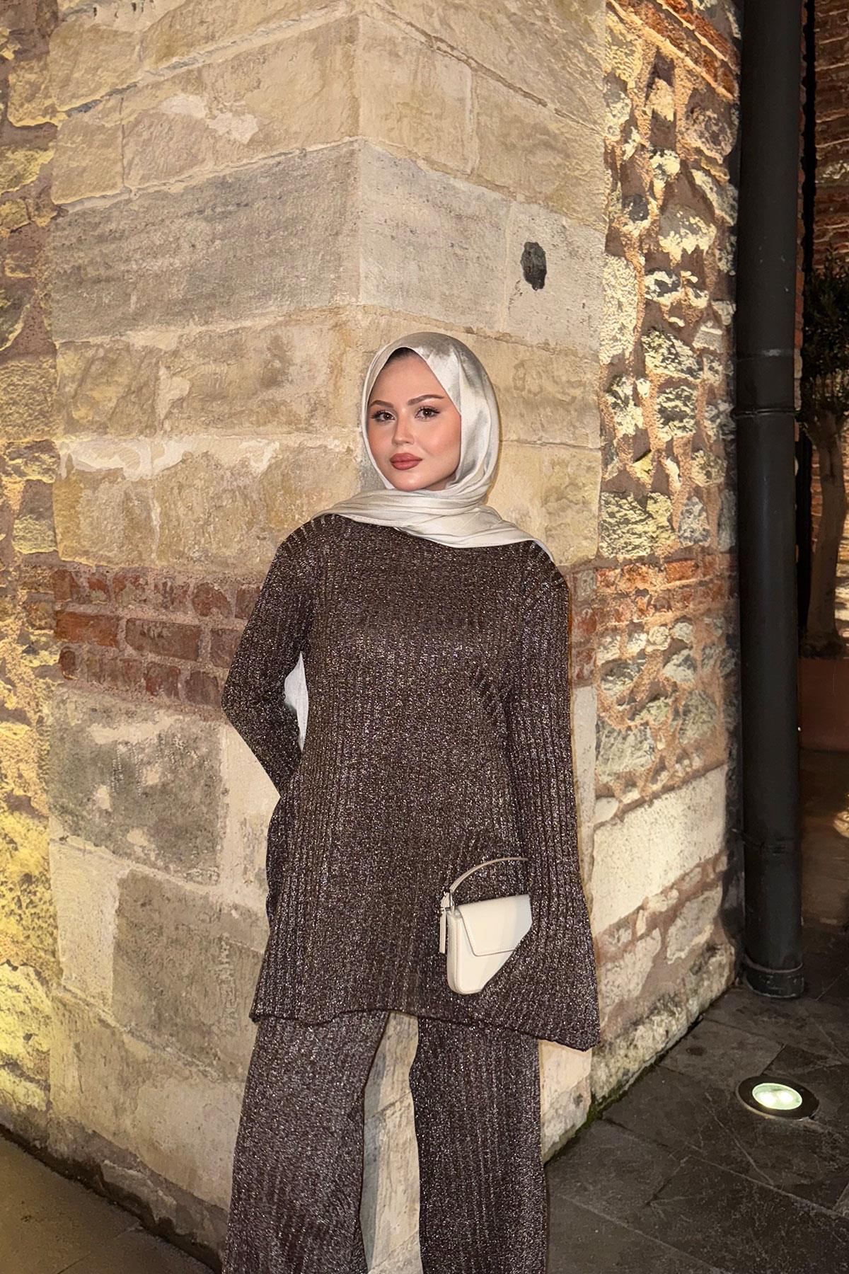 Simli İkili Takım Kahverengi