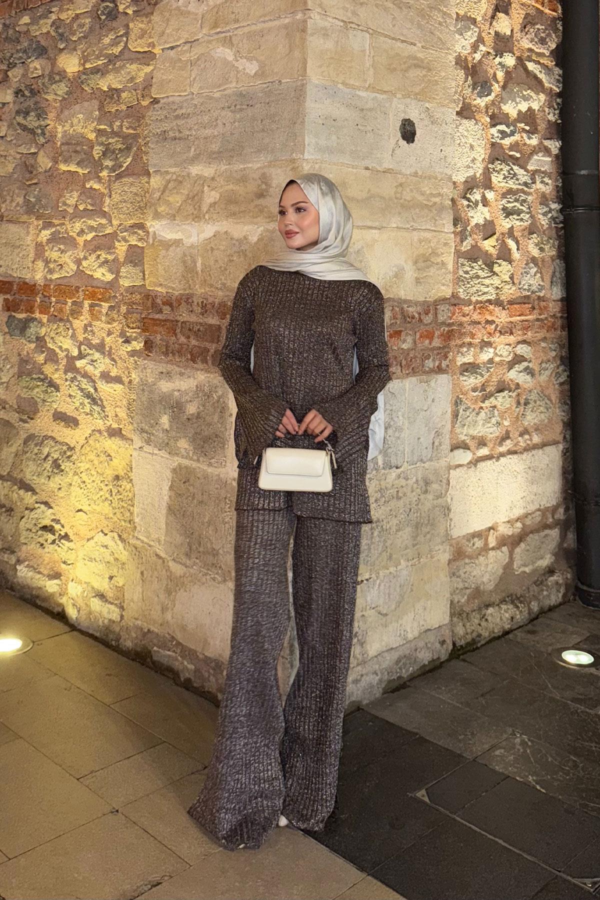 Simli İkili Takım Kahverengi