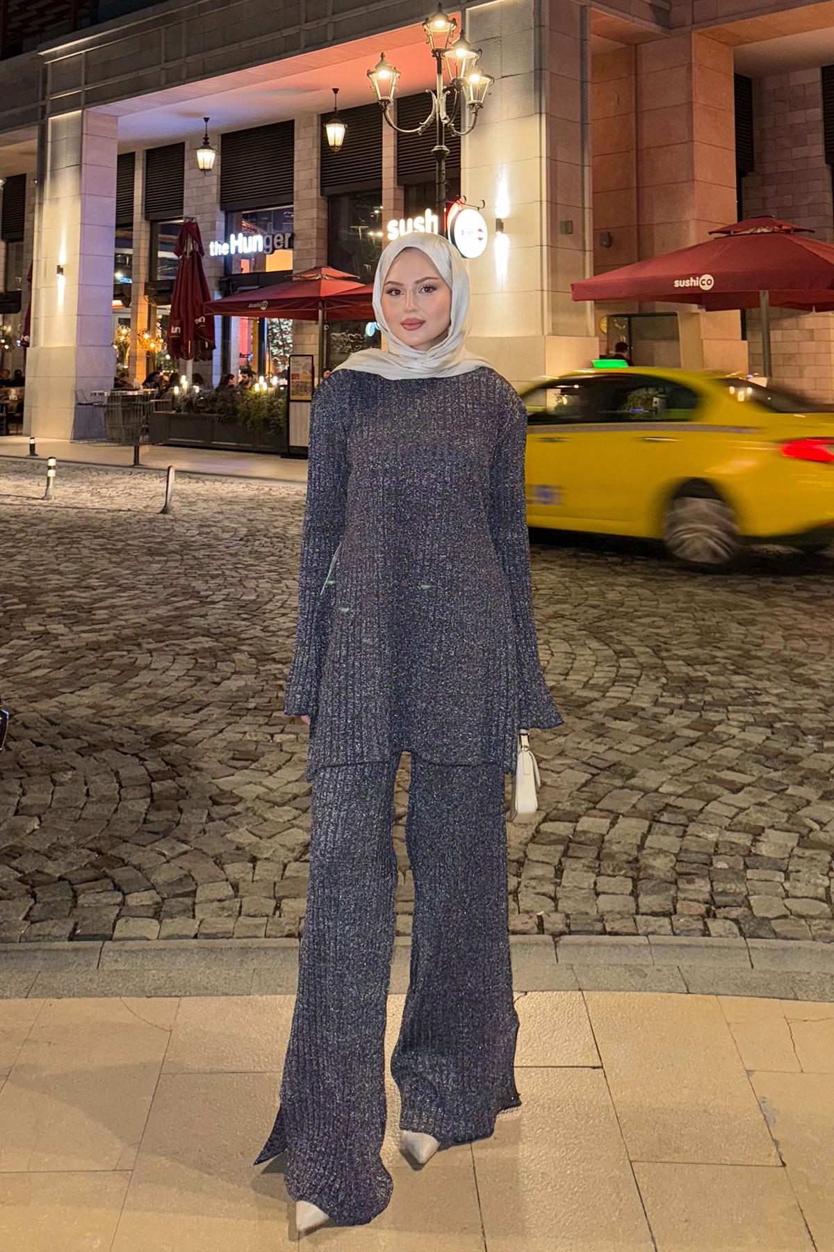 Simli İkili Takım Lacivert