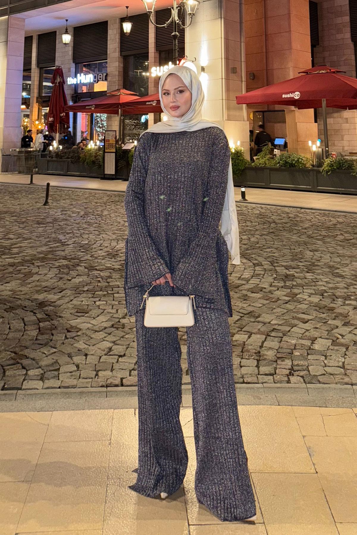 Simli İkili Takım Lacivert