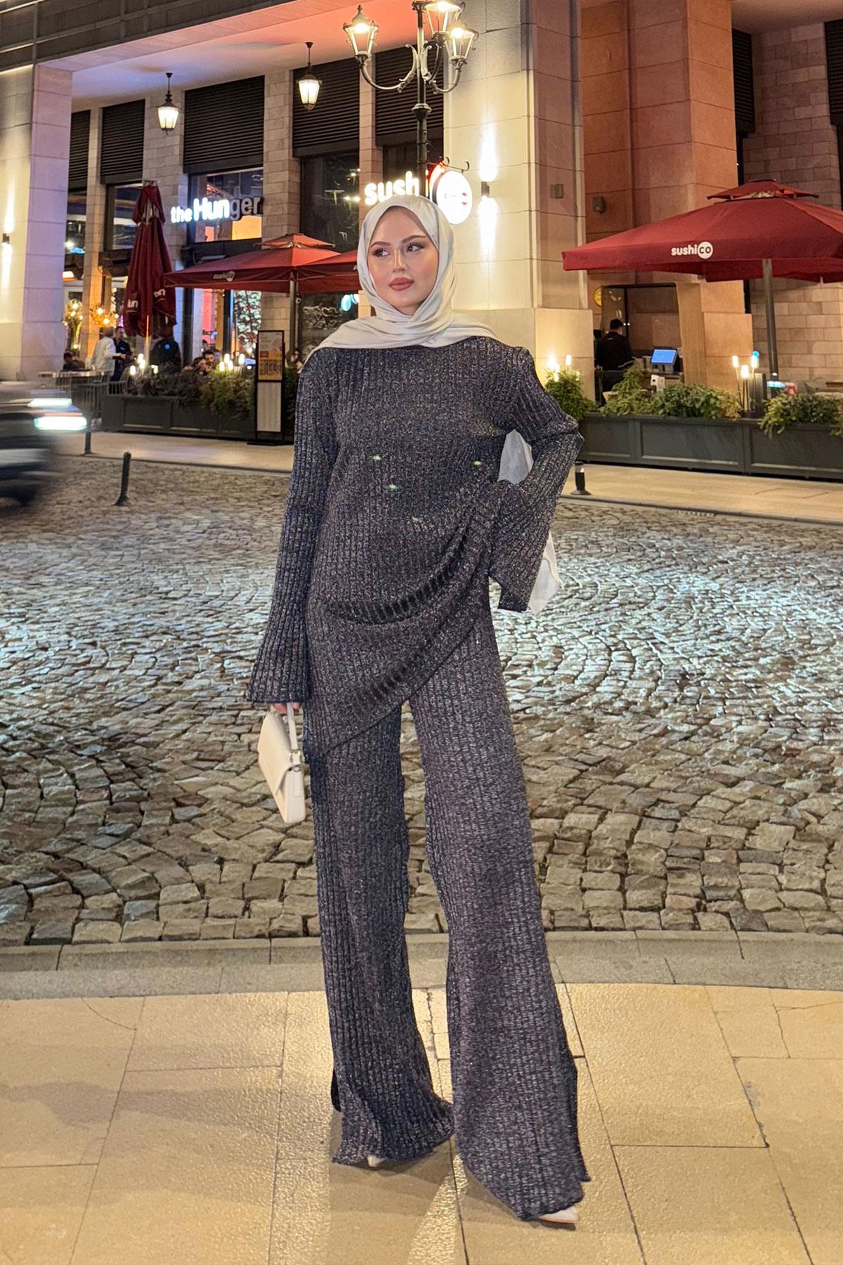 Simli İkili Takım Lacivert