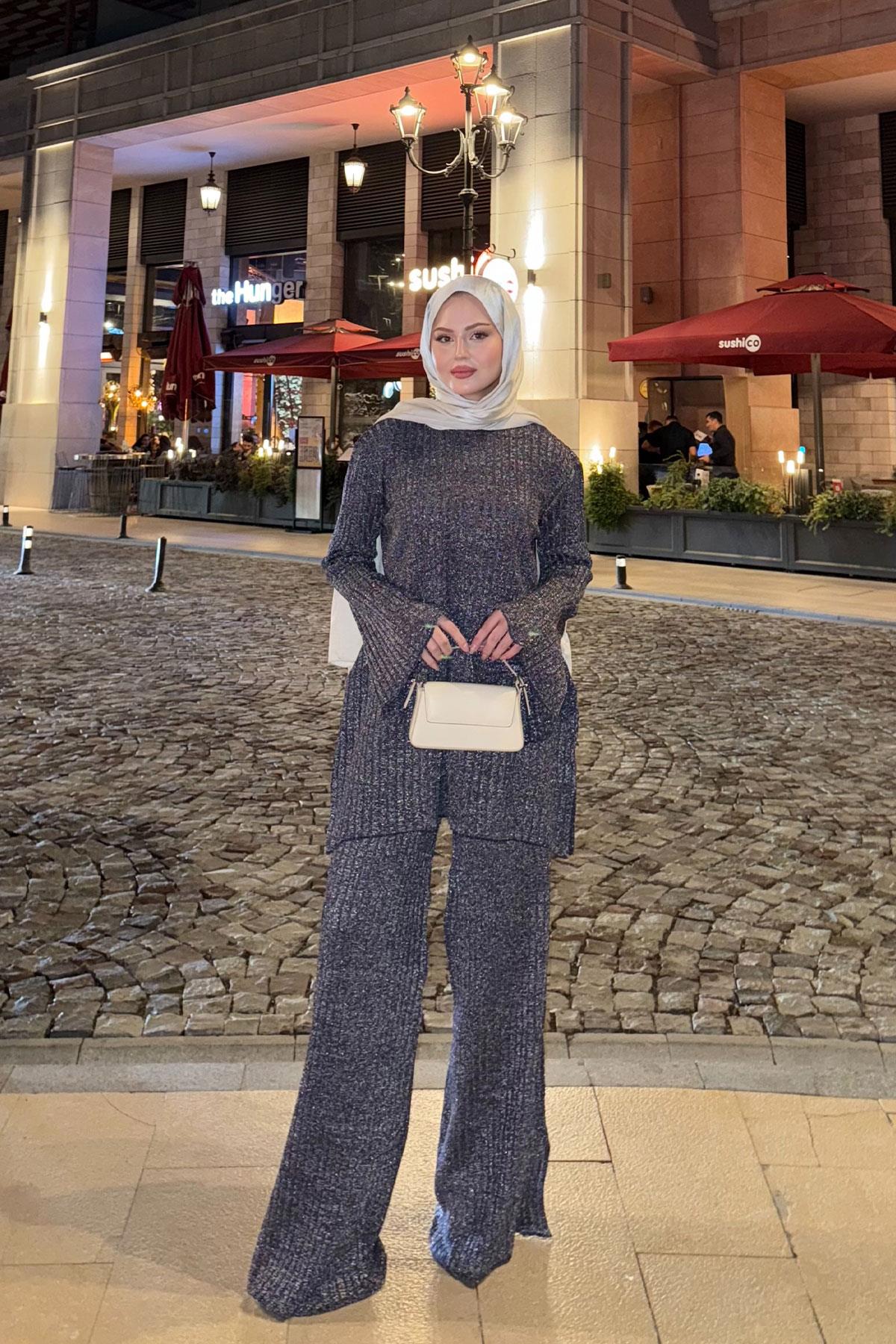 Simli İkili Takım Lacivert