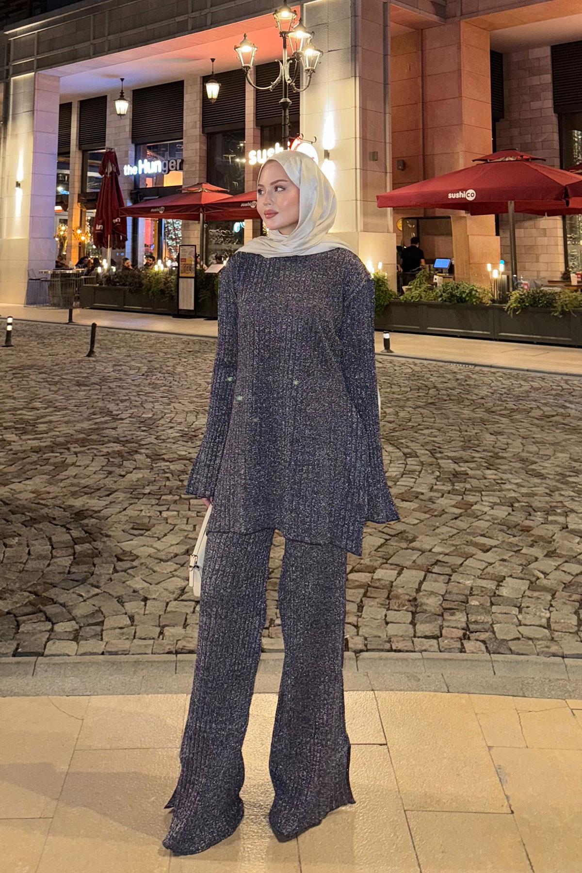 Simli İkili Takım Lacivert