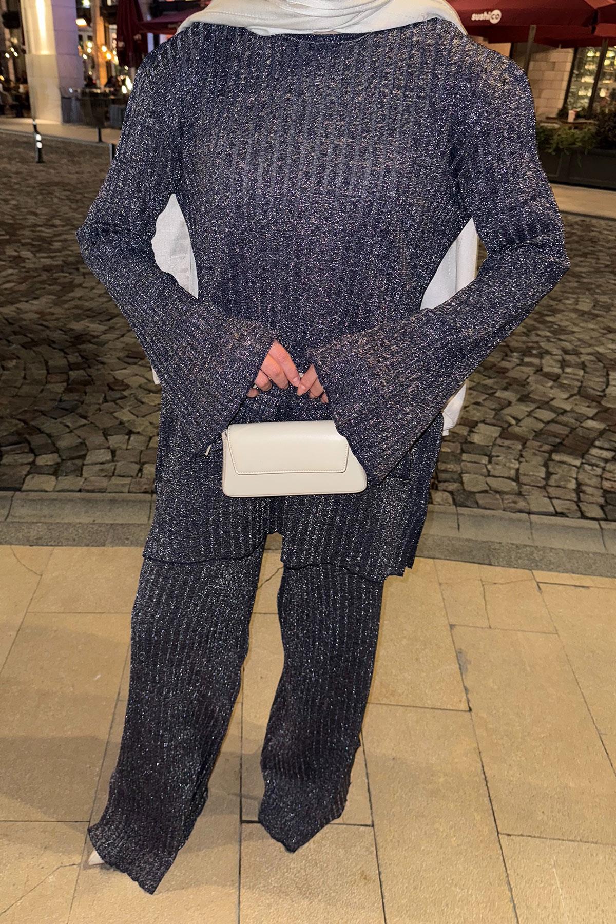 Simli İkili Takım Lacivert