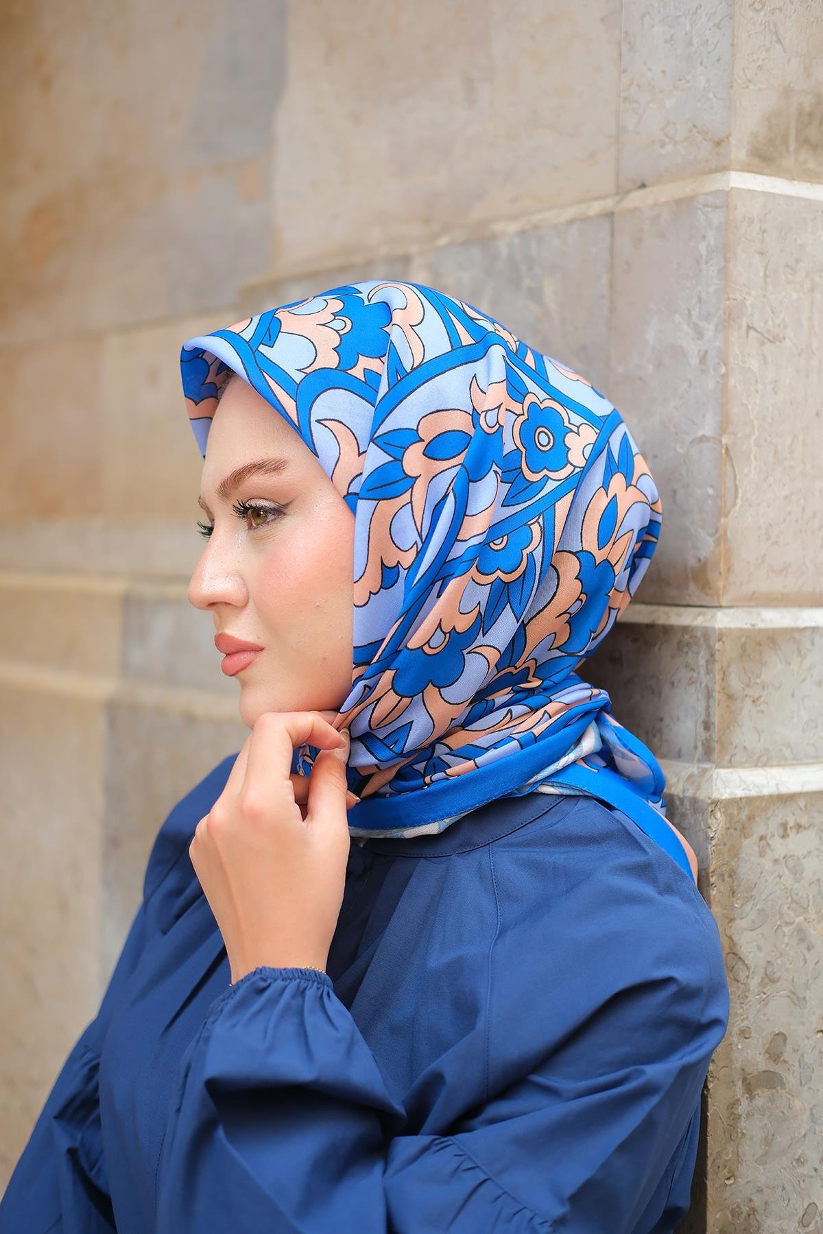 Soft Eşarp  Saks Mavi