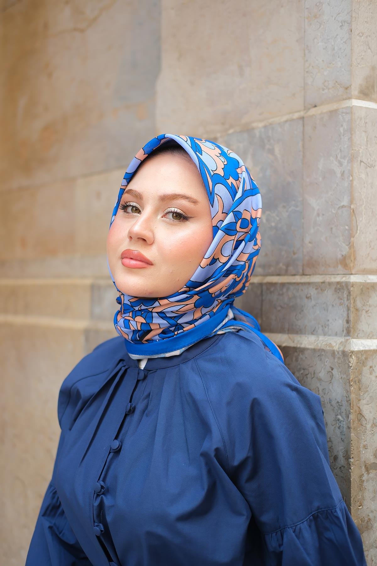 Soft Eşarp  Saks Mavi