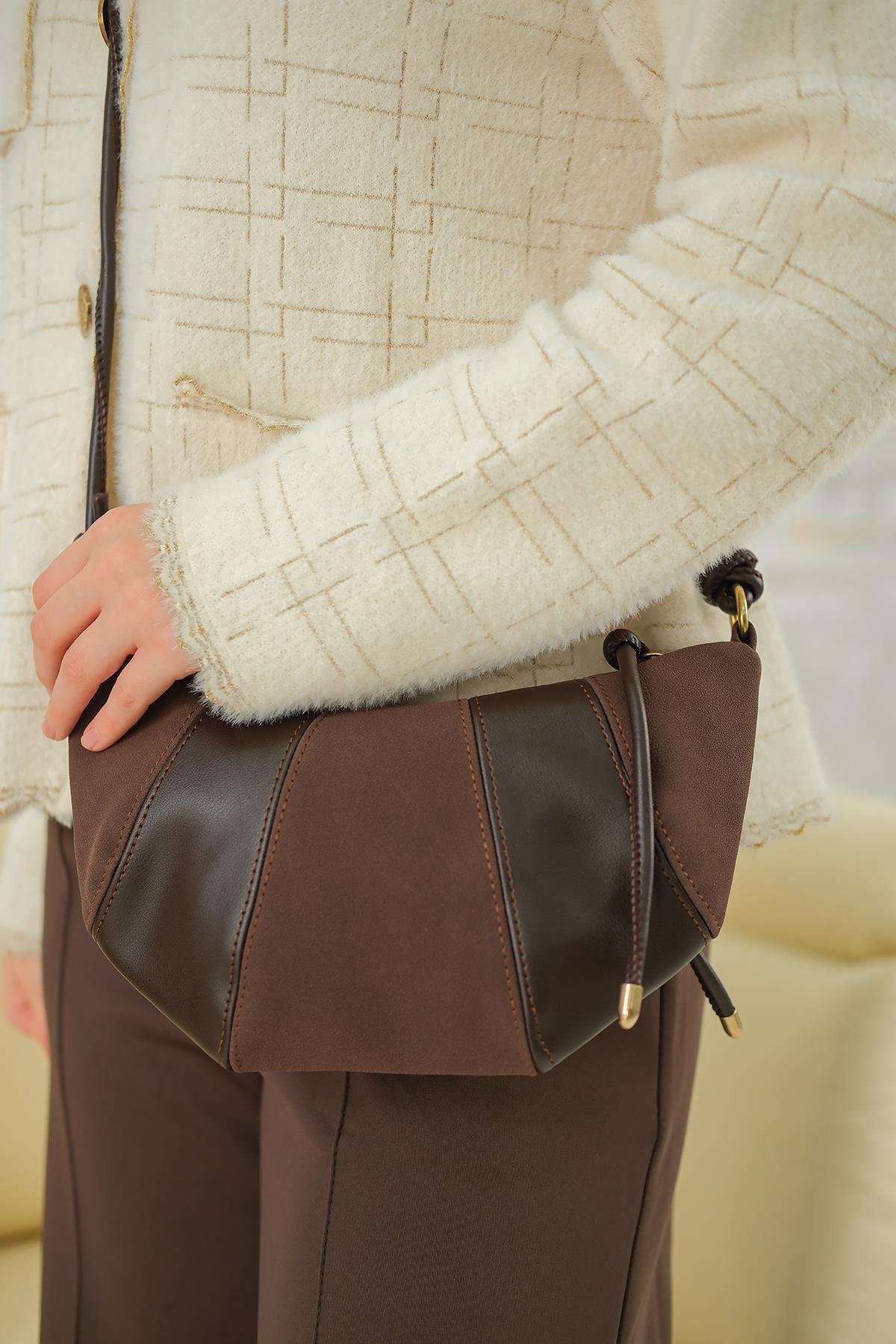 Süet Detay Çanta Kahverengi