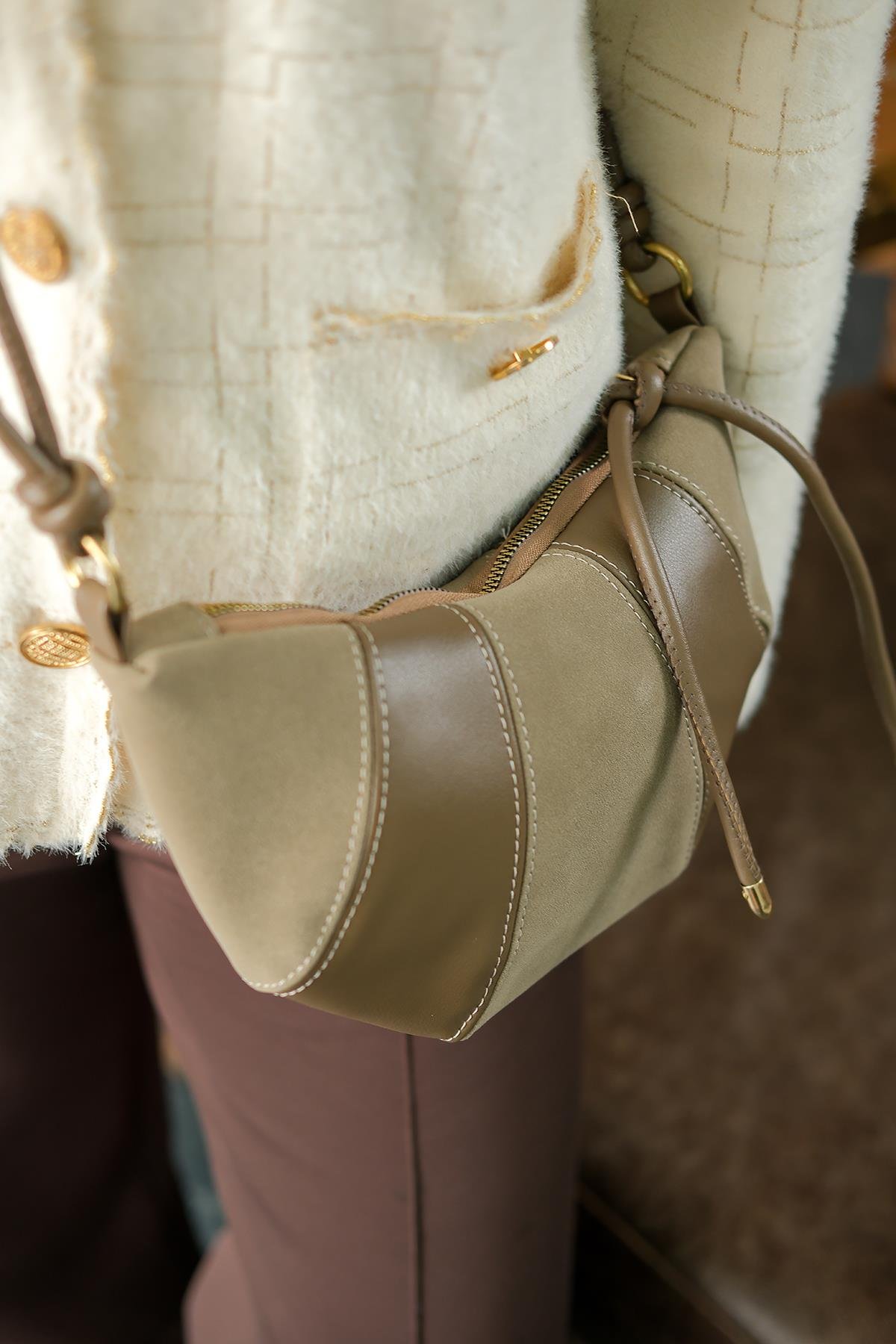 Süet Detay Çanta Vizon