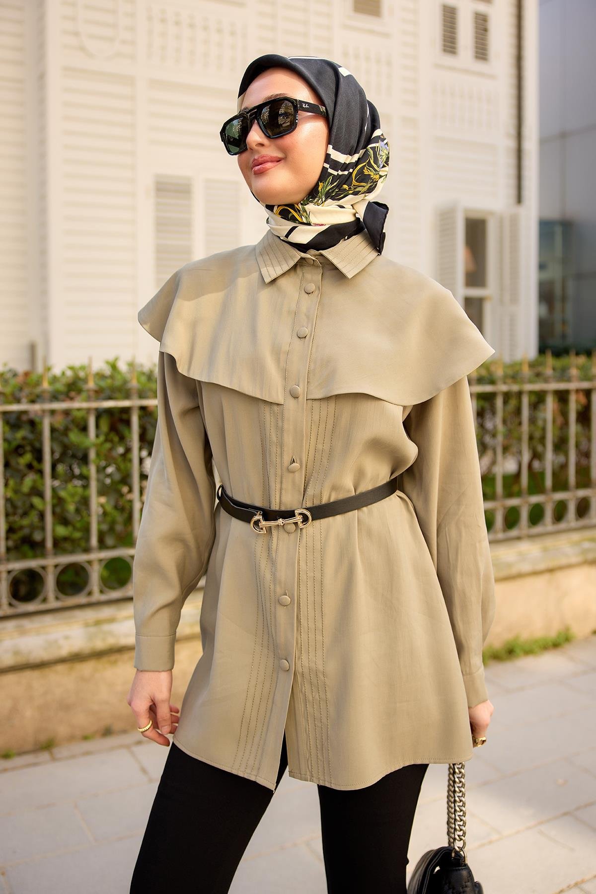 Süs Dikişli Gömlek Küf Yeşil