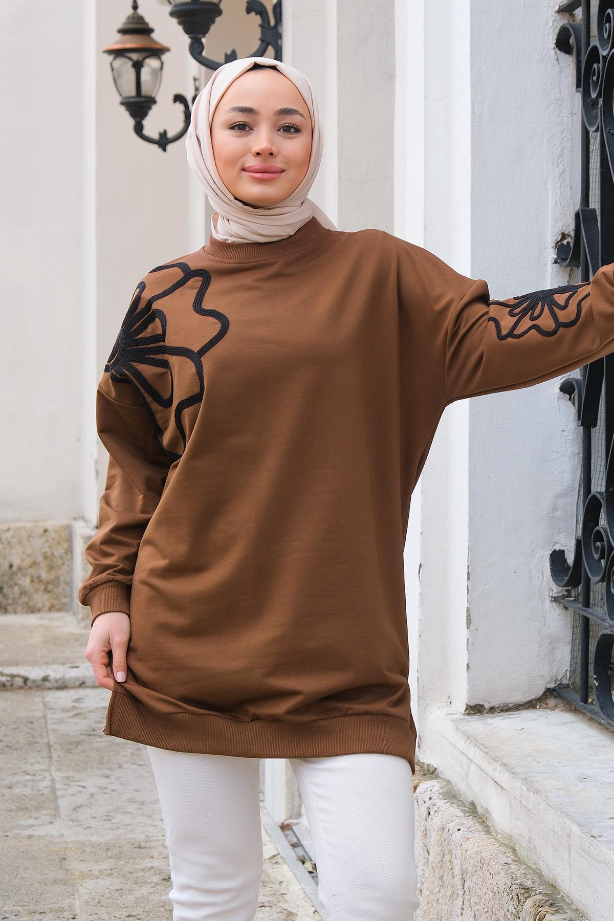 Süzene Nakış Tunik Kahverengi