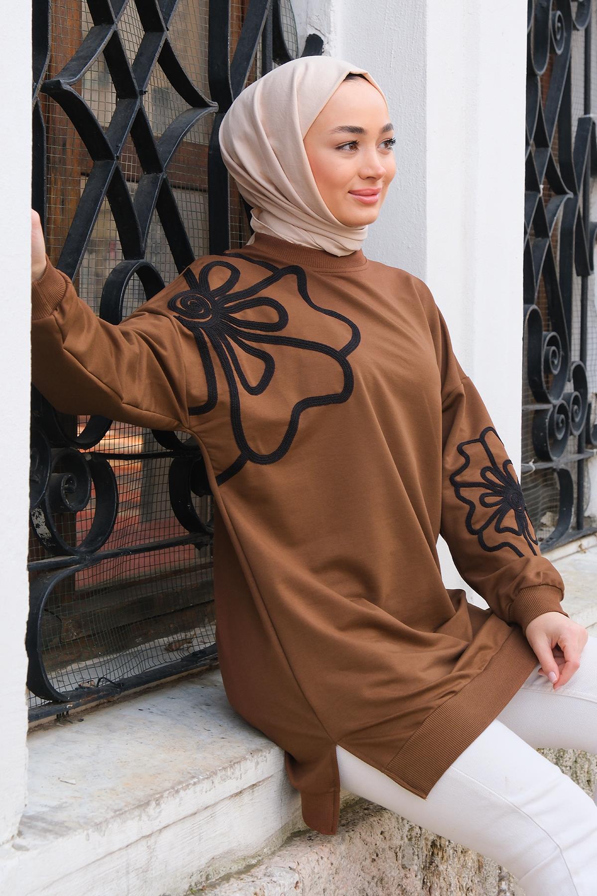 Süzene Nakış Tunik Kahverengi