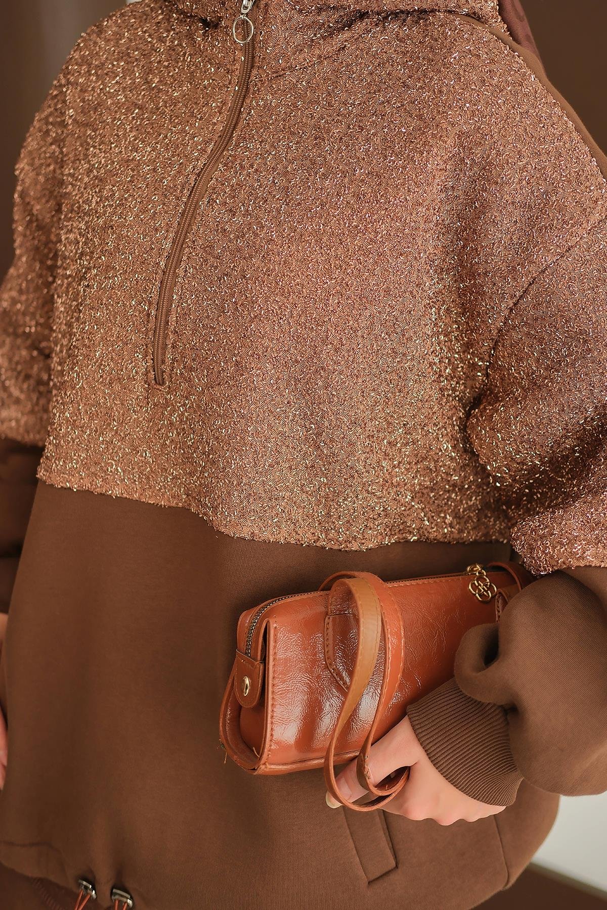 Sweatı Pullu Takım Kahverengi