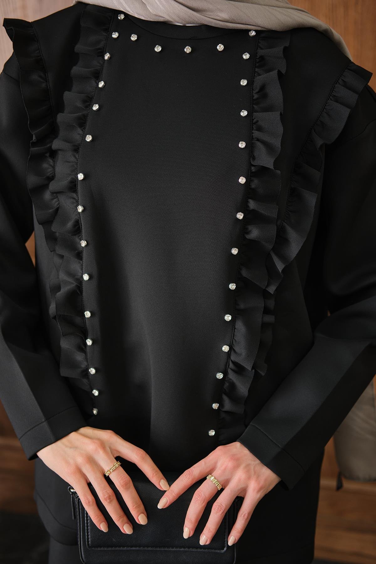 Taş Aksesuarlı Takım Siyah