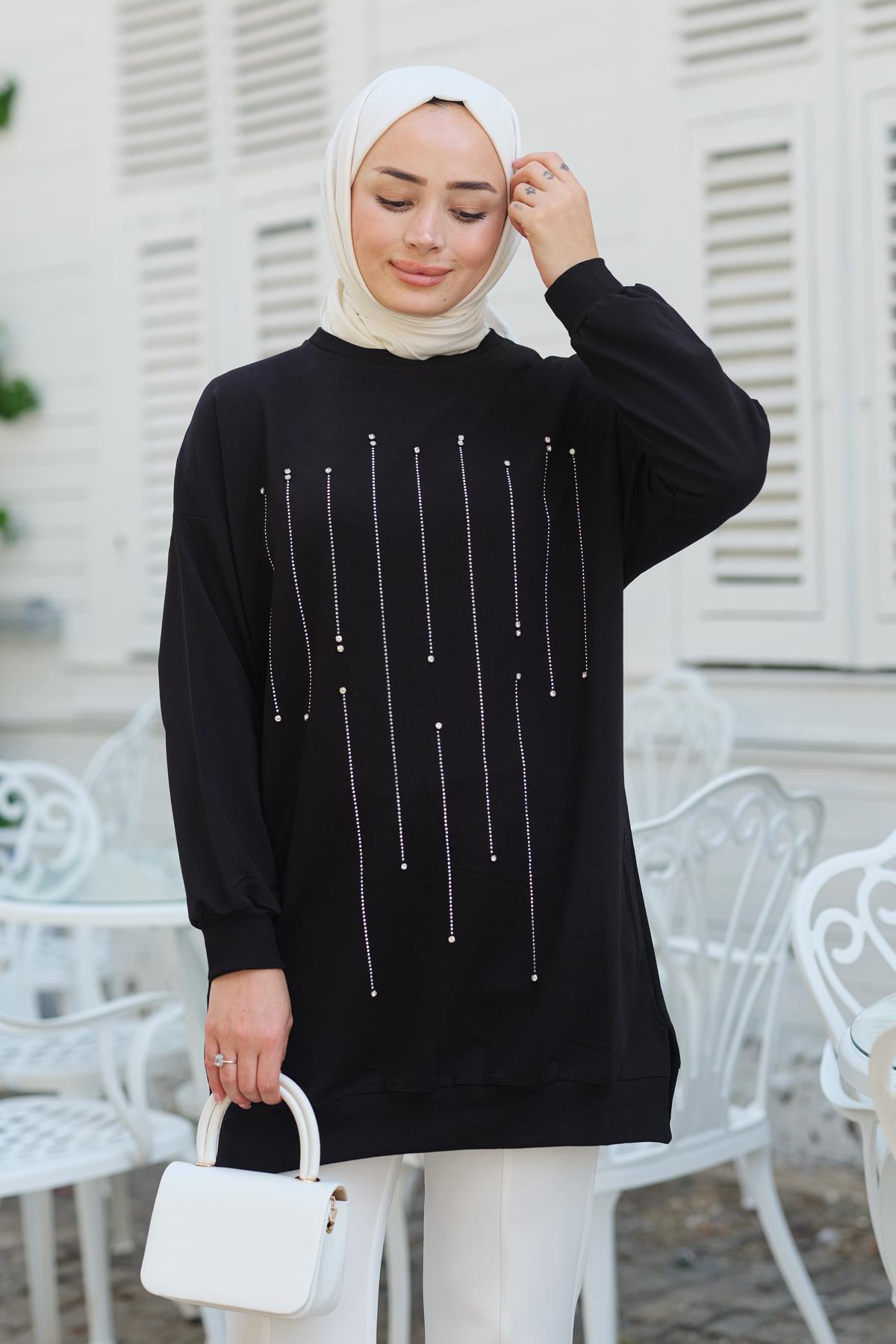 Taş Aksesuarlı Tunik Siyah