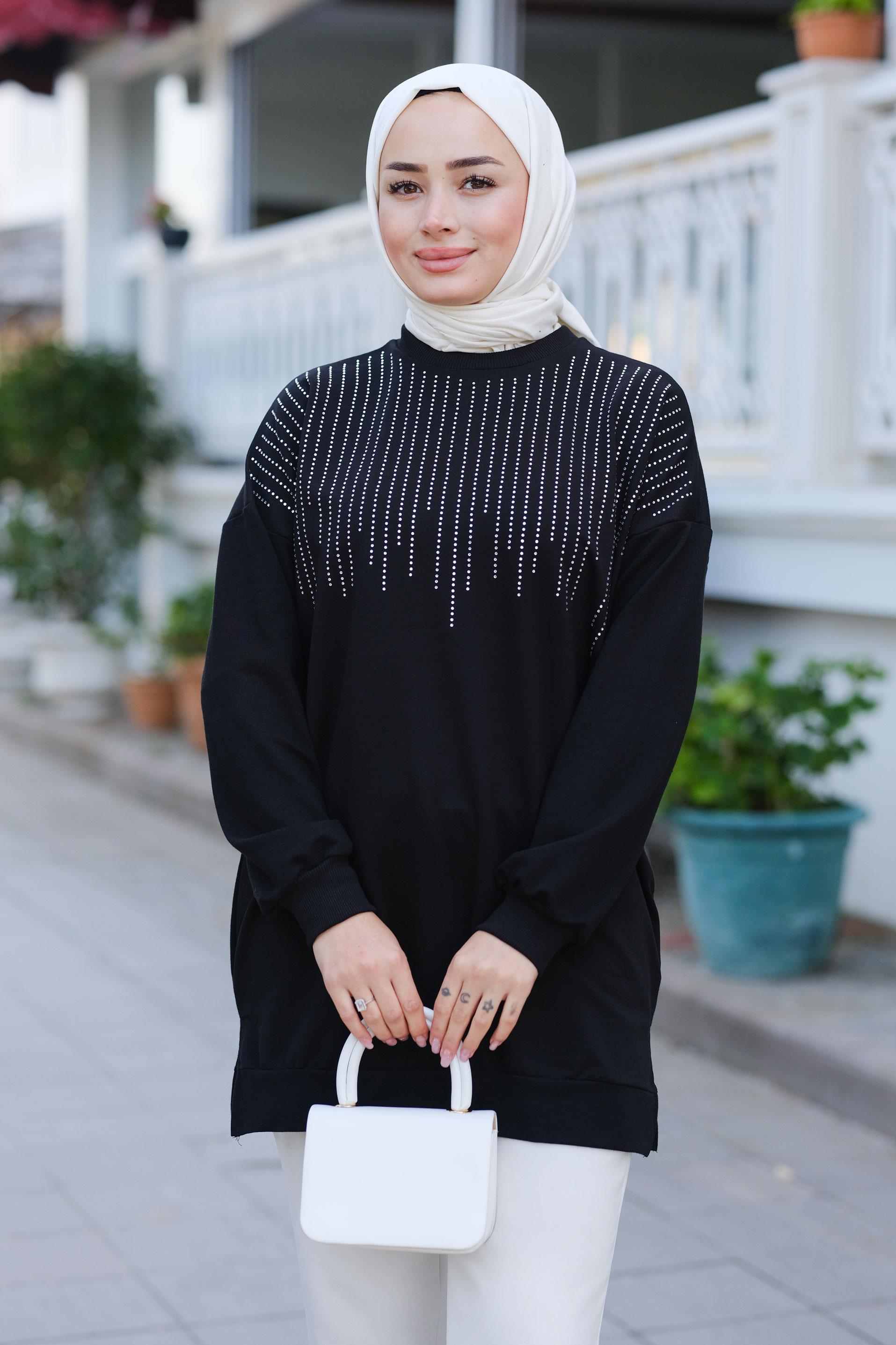Taş Aksesuarlı Tunik Siyah
