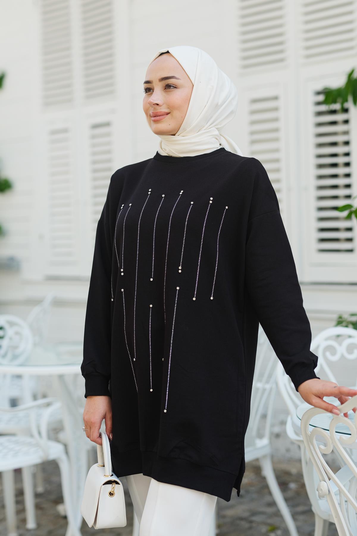 Taş Aksesuarlı Tunik Siyah