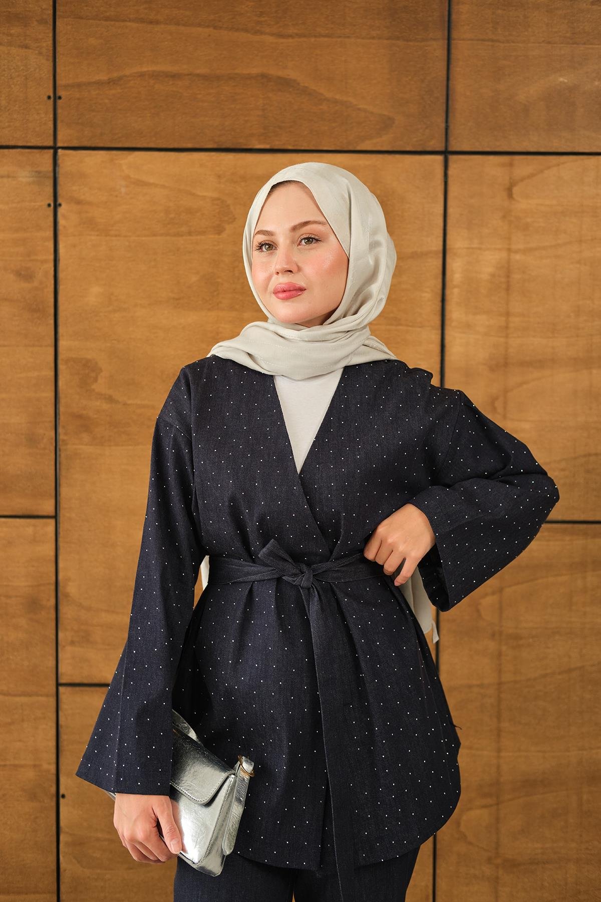 Taş Detay Kot Takım Lacivert