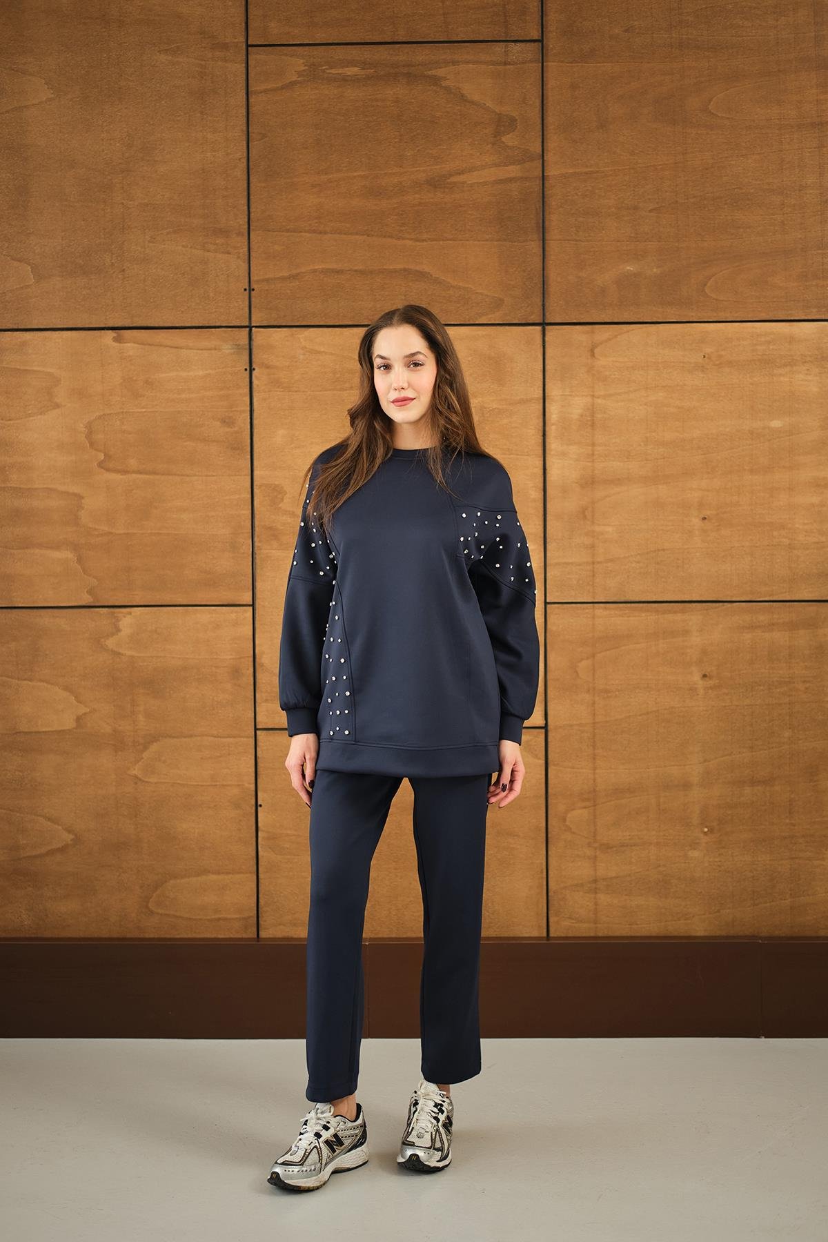 Taş Detay Takım Lacivert