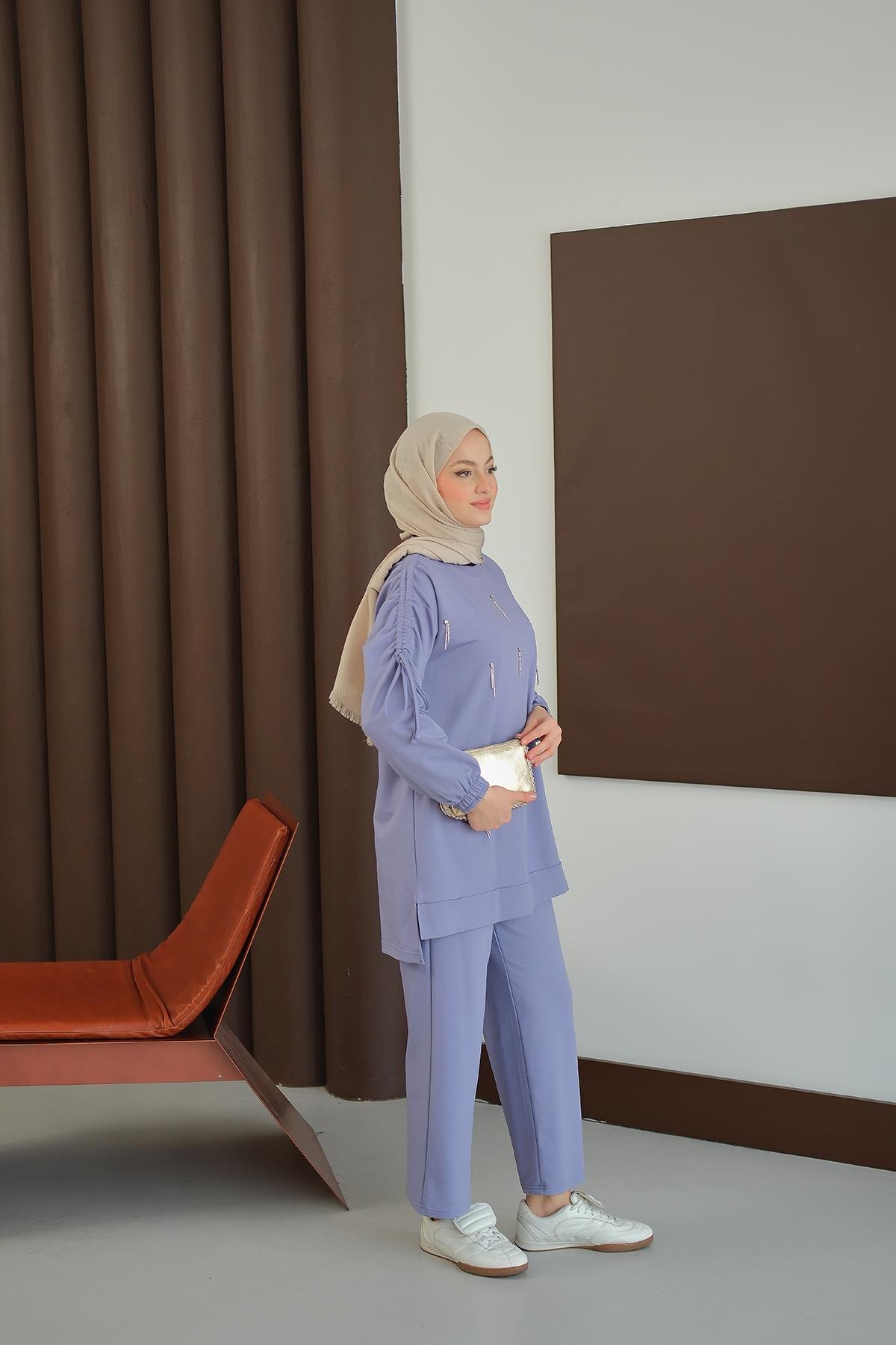 Taş Detay Takım Lila