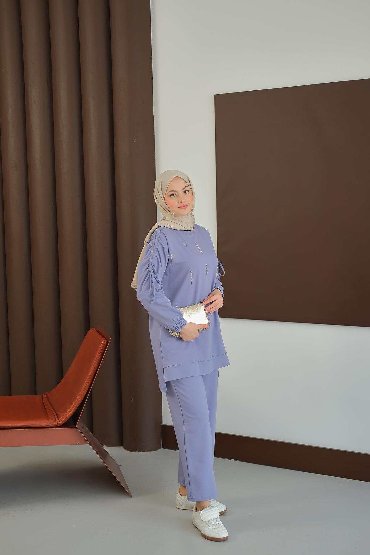 Taş Detay Takım Lila