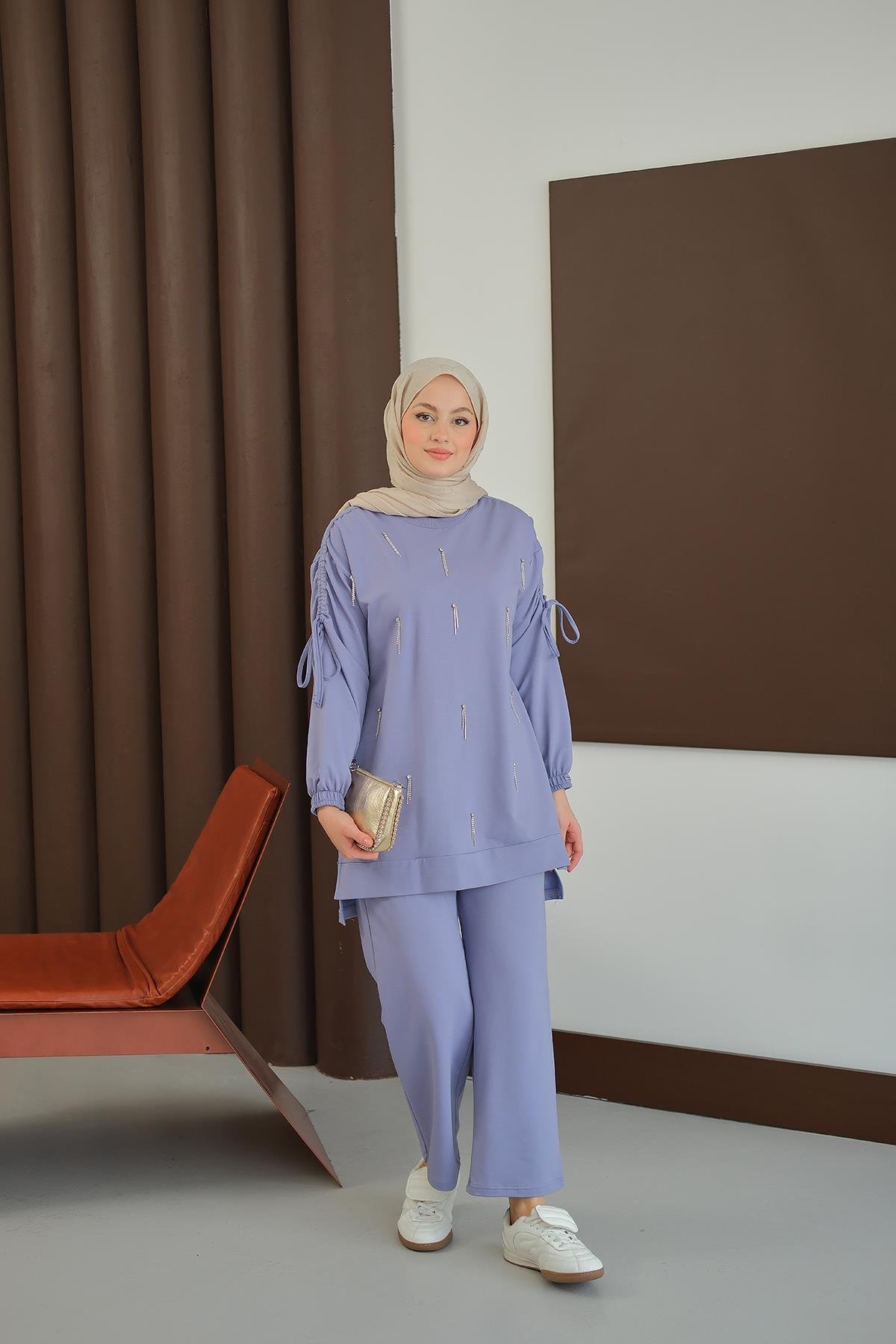 Taş Detay Takım Lila