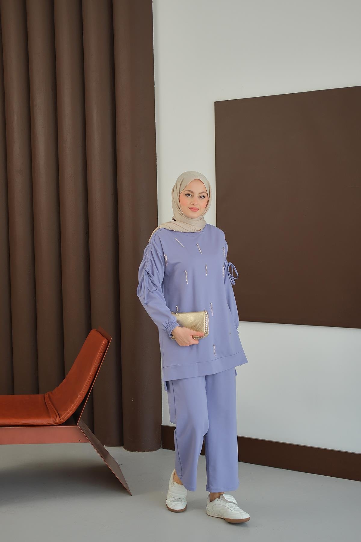 Taş Detay Takım Lila