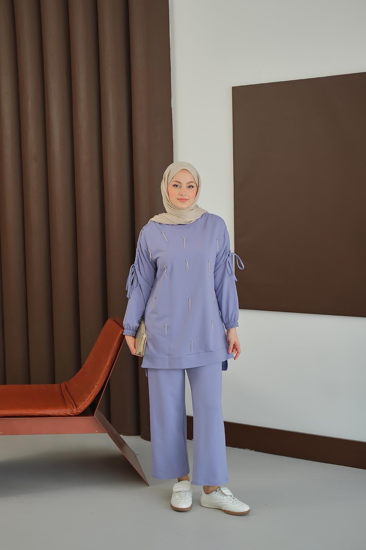 Taş Detay Takım Lila