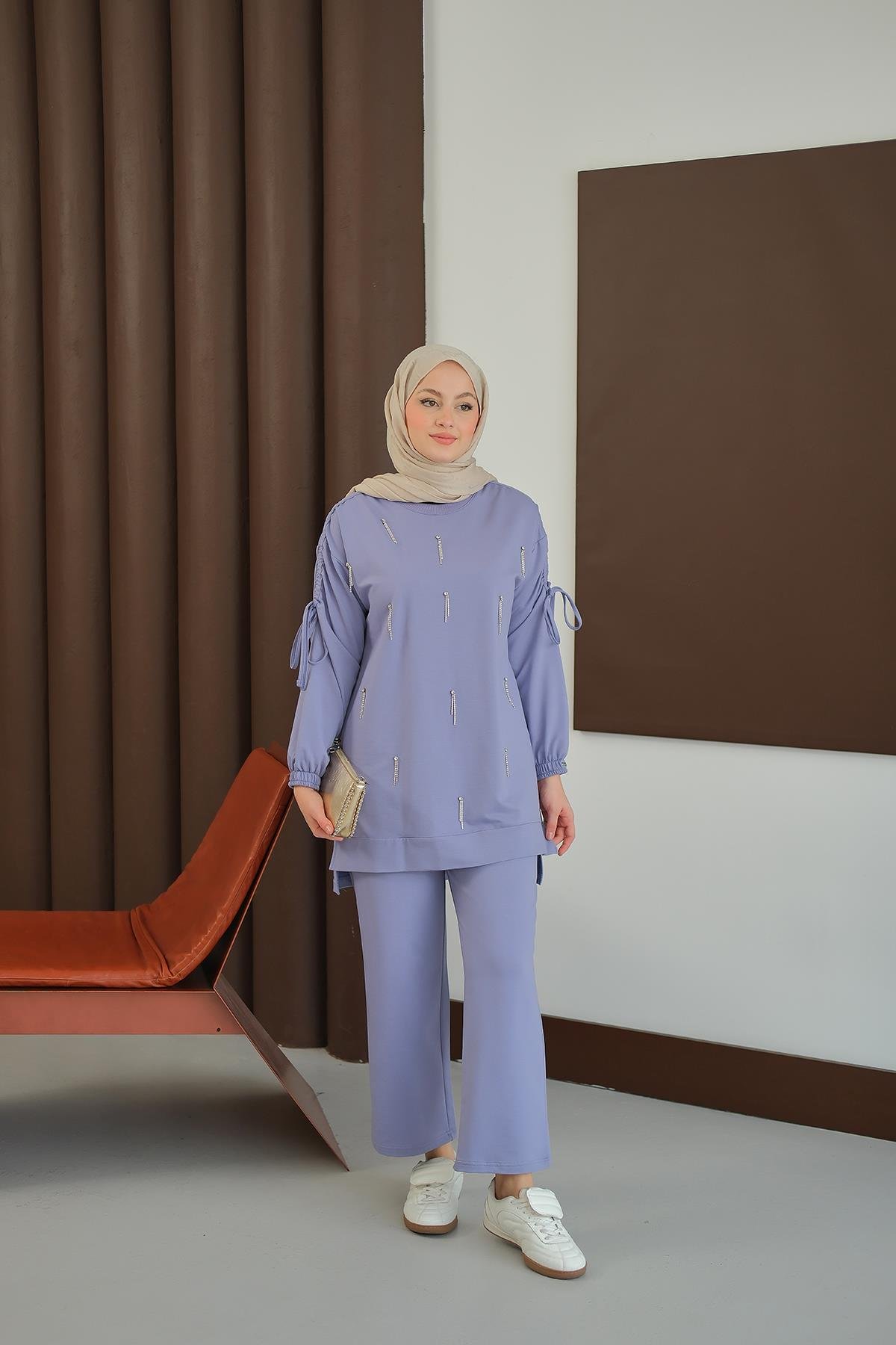 Taş Detay Takım Lila