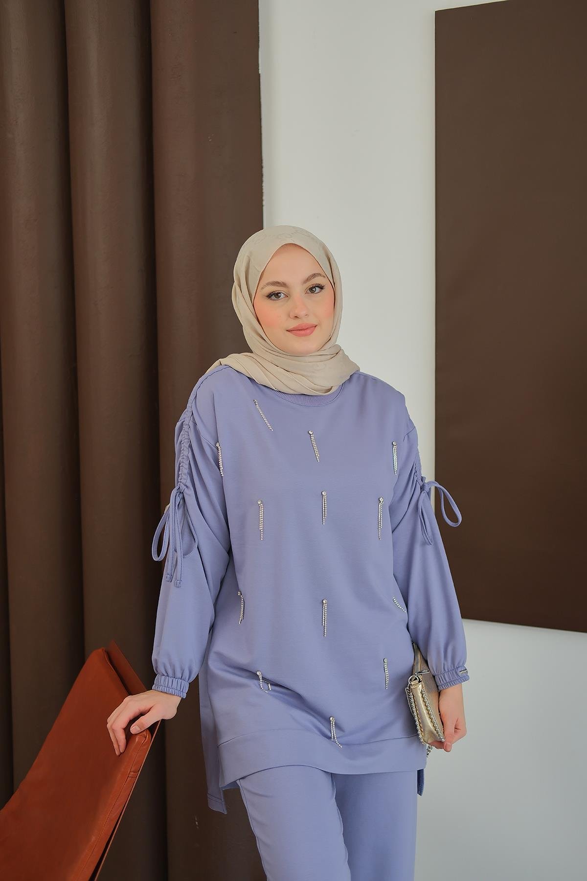 Taş Detay Takım Lila