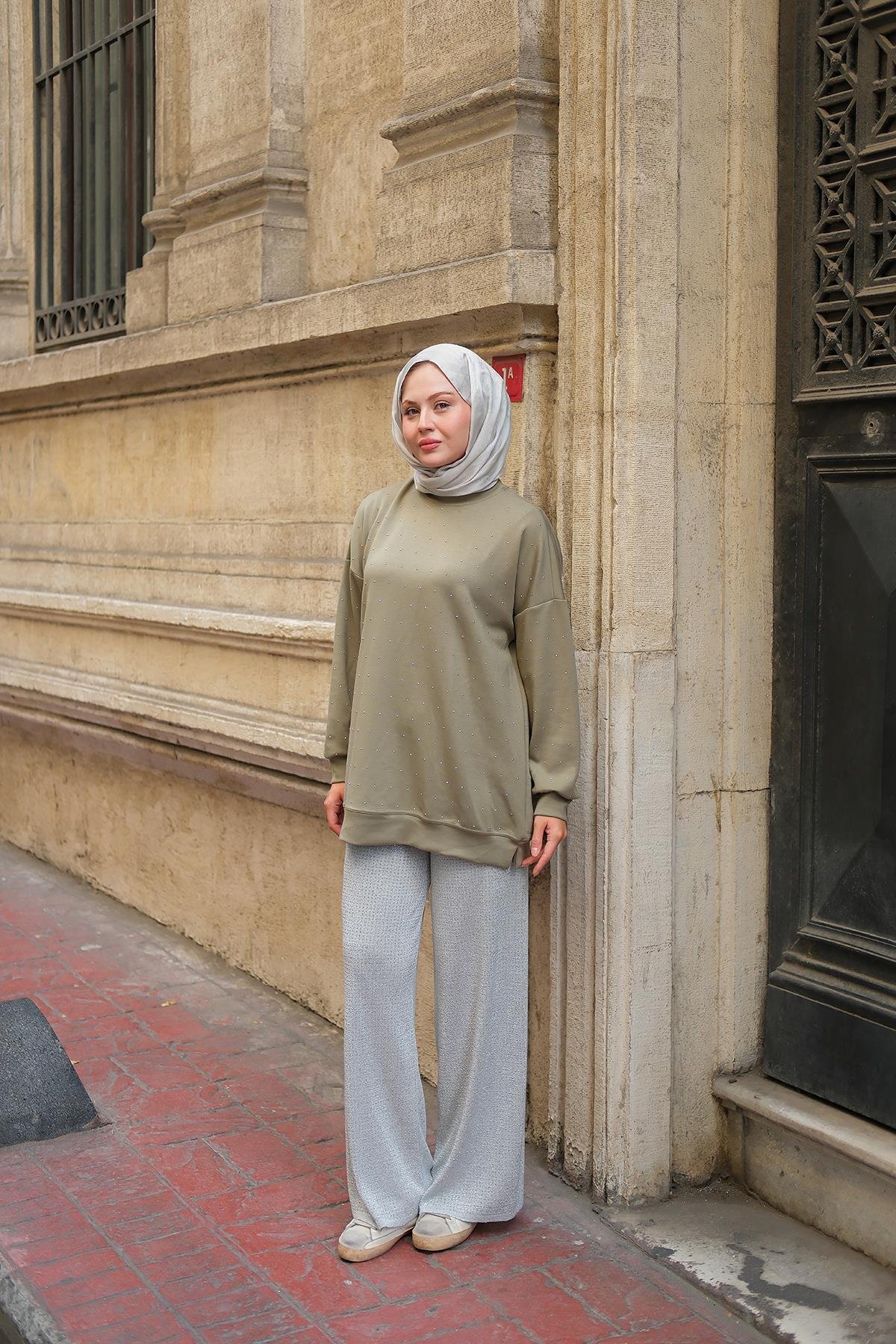 Taş Detay Tunik Fıstık Yeşil