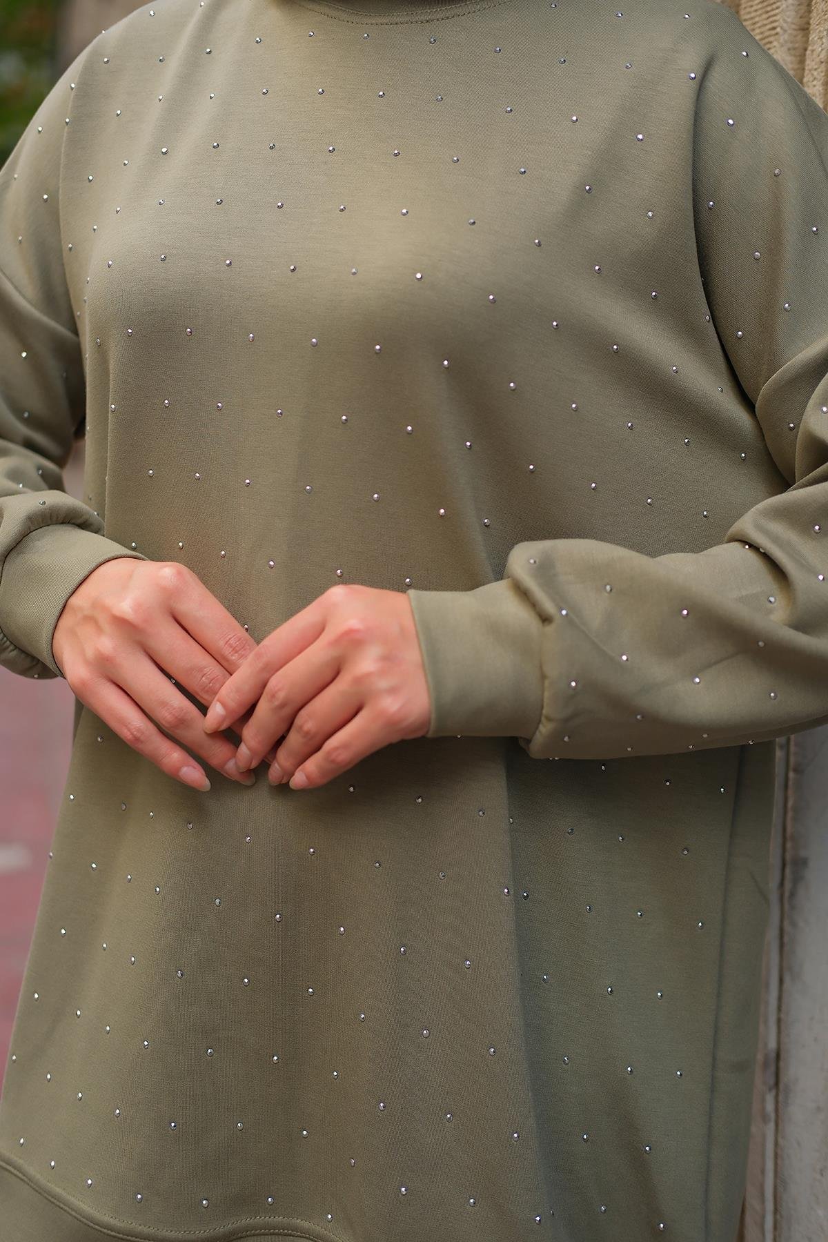 Taş Detay Tunik Fıstık Yeşil