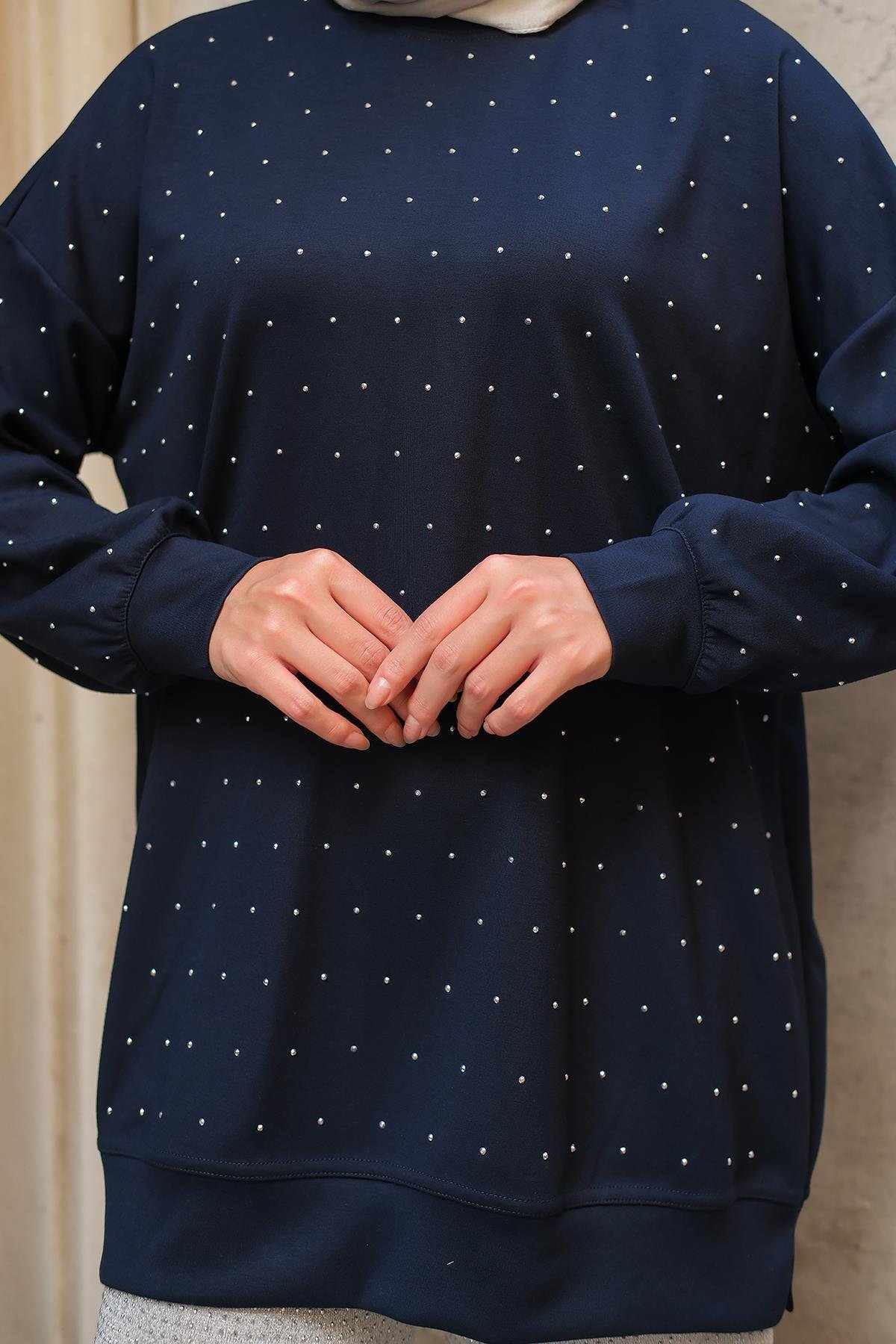 Taş Detay Tunik Lacivert