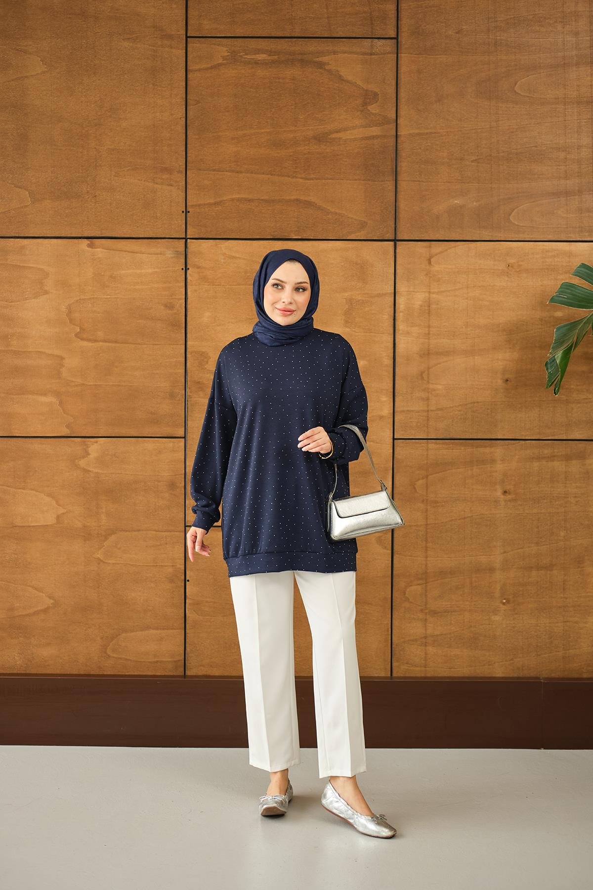 Taş Detay Tunik Lacivert