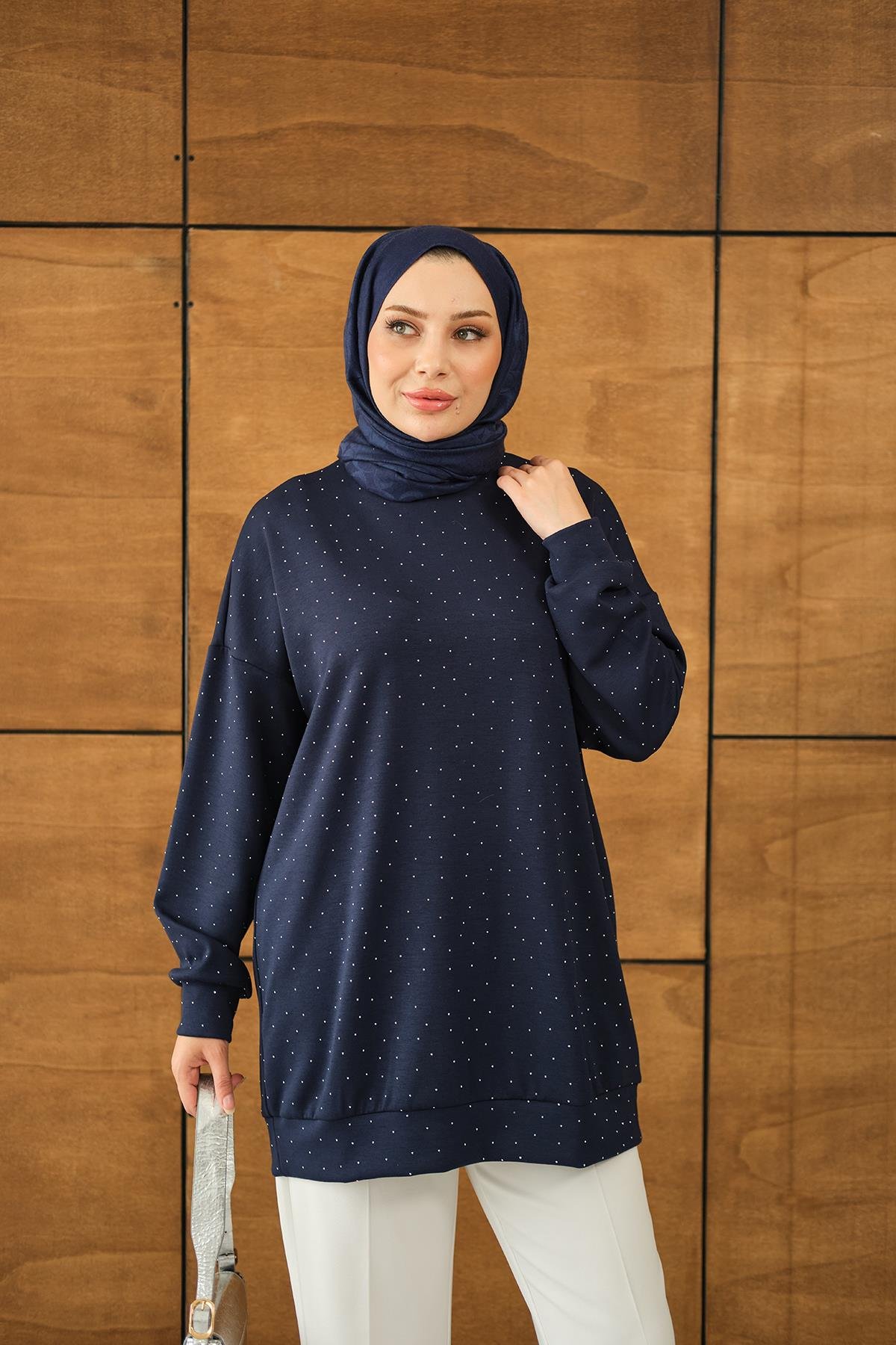 Taş Detay Tunik Lacivert