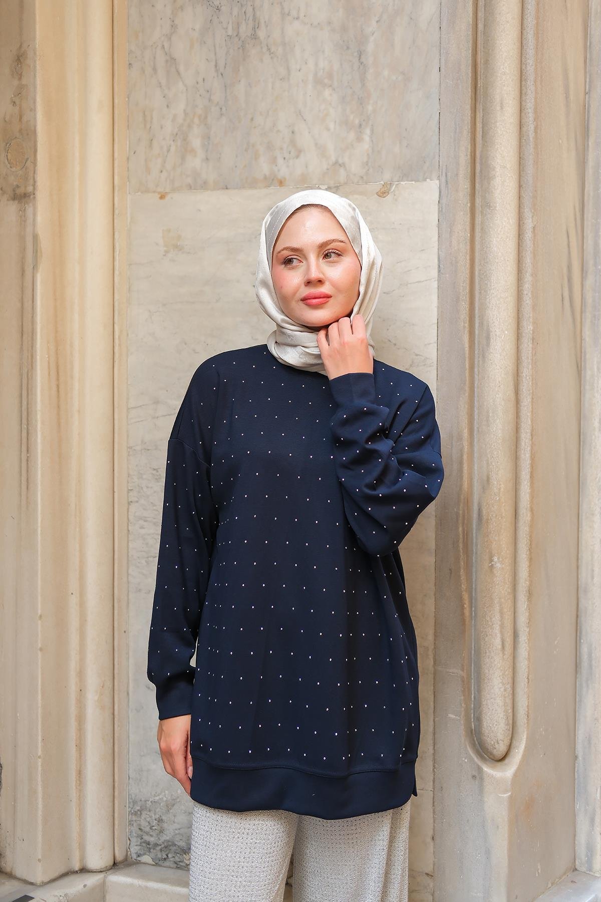 Taş Detay Tunik Lacivert