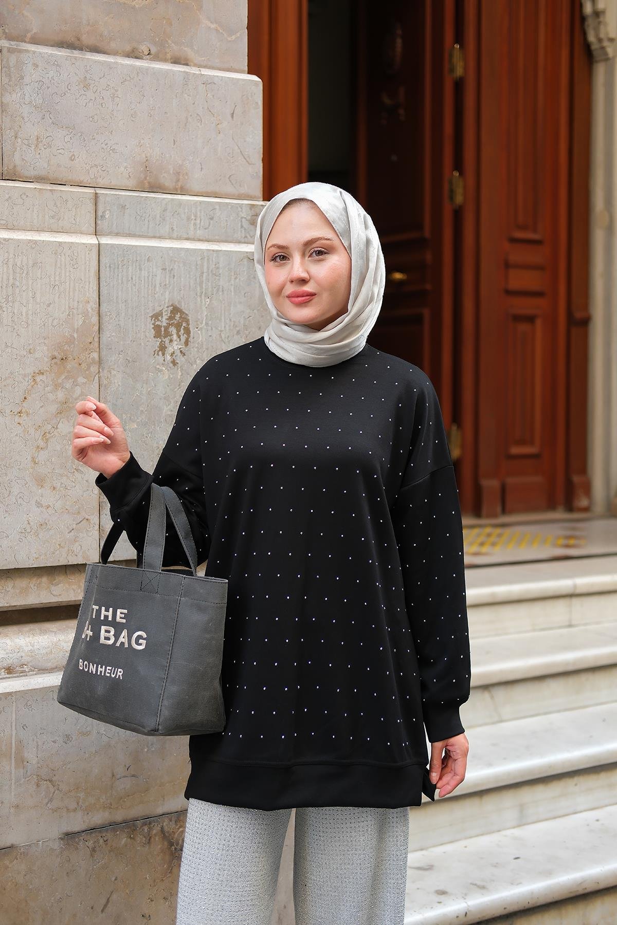 Taş Detay Tunik Siyah