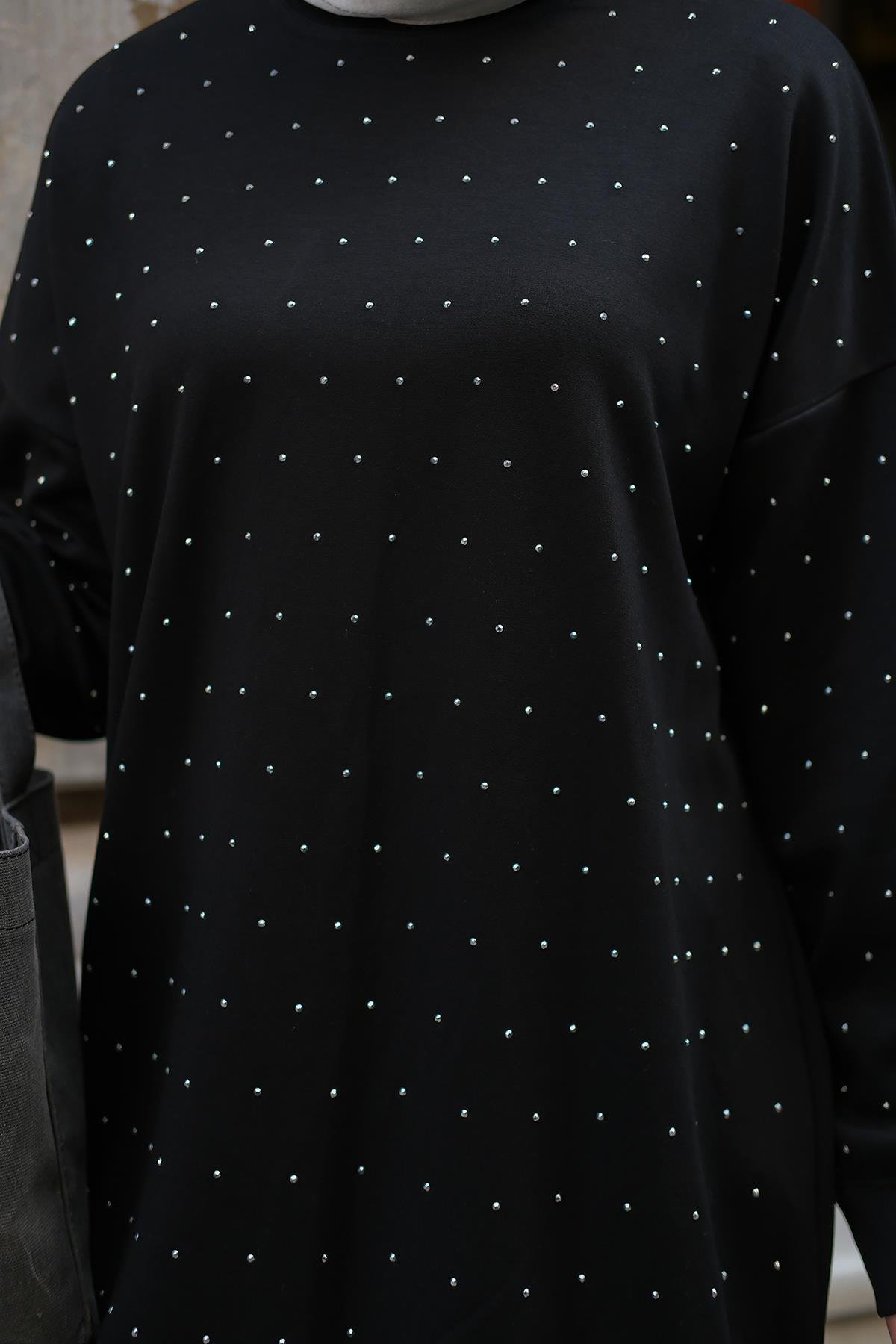 Taş Detay Tunik Siyah