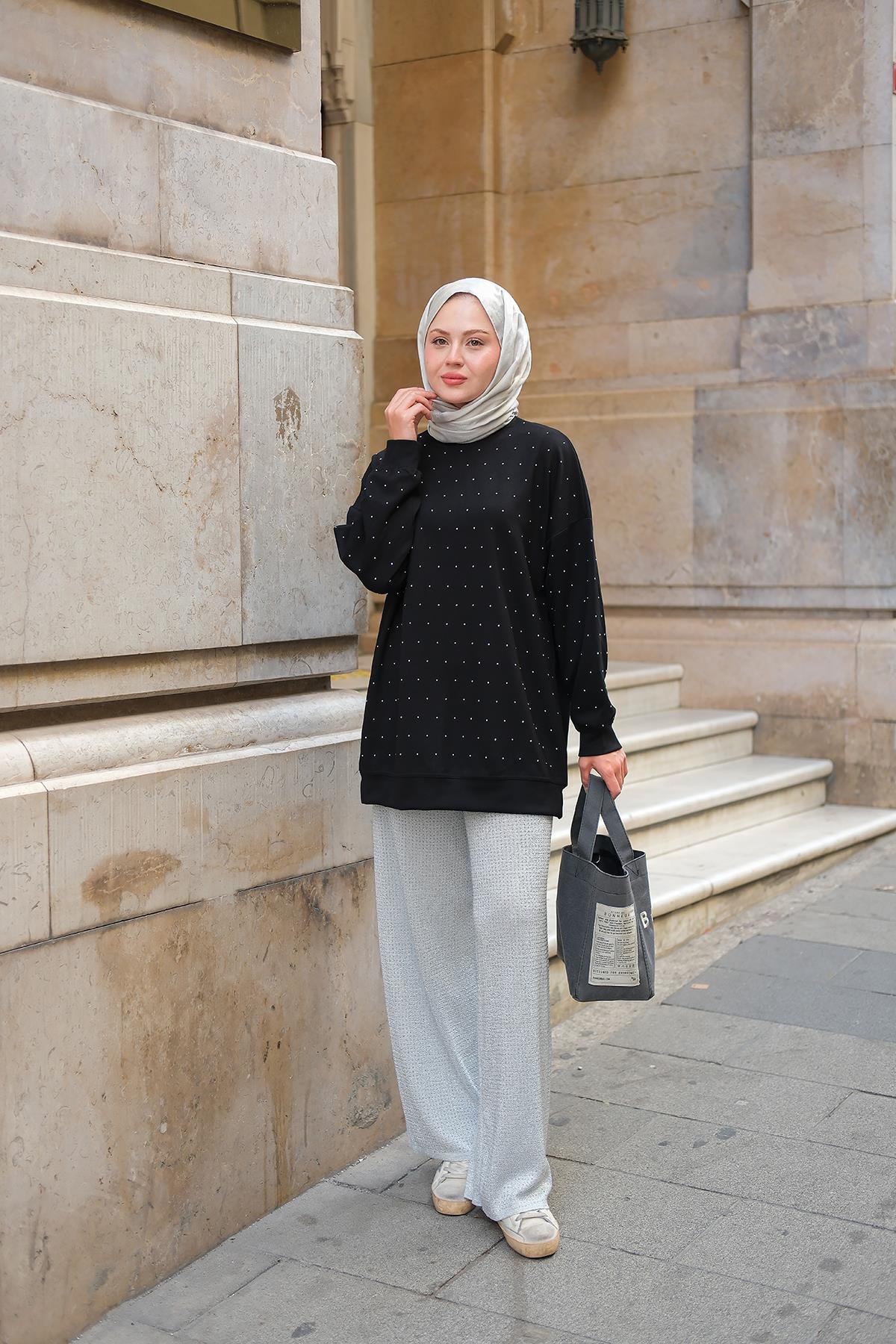 Taş Detay Tunik Siyah