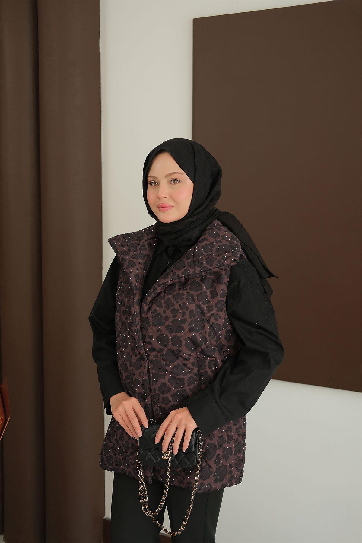 Taş Detay Yelek Kahverengi