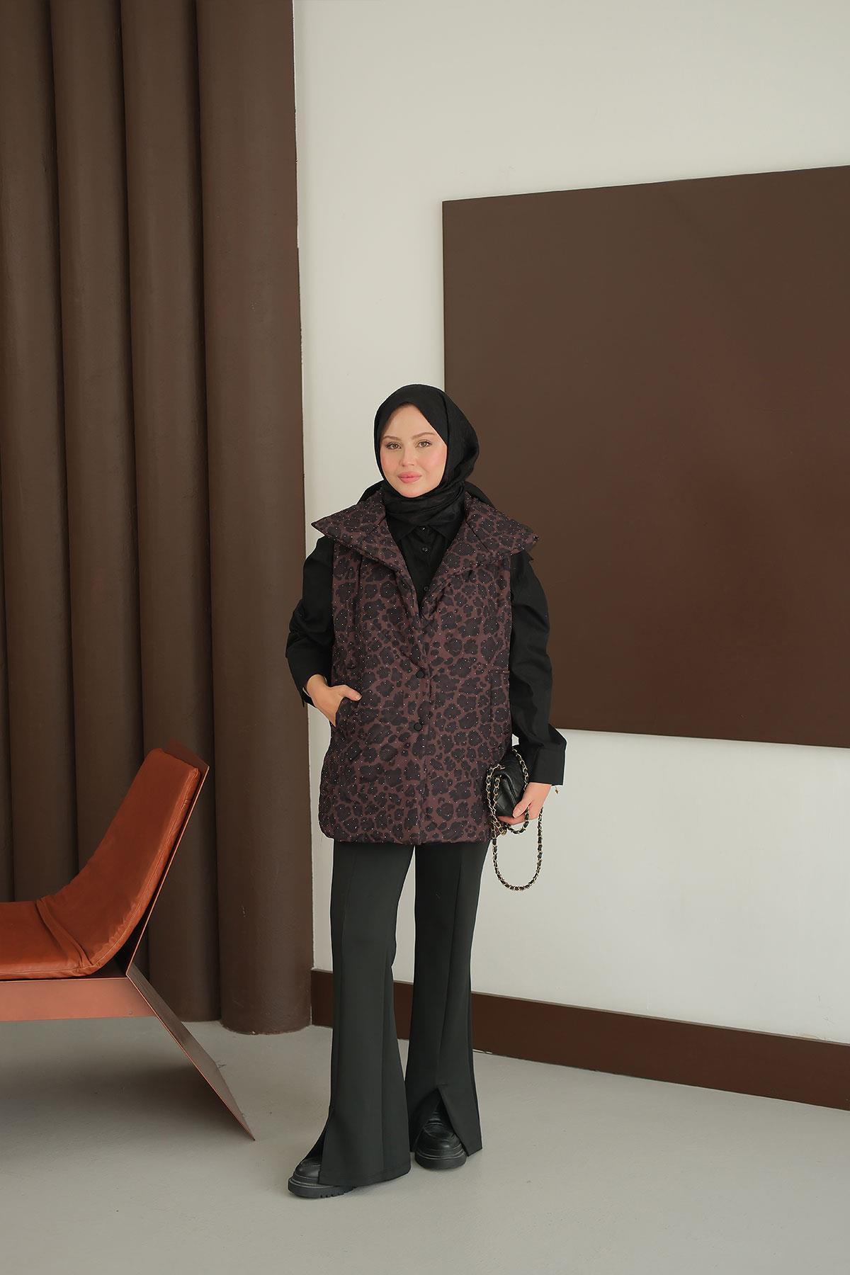 Taş Detay Yelek Kahverengi