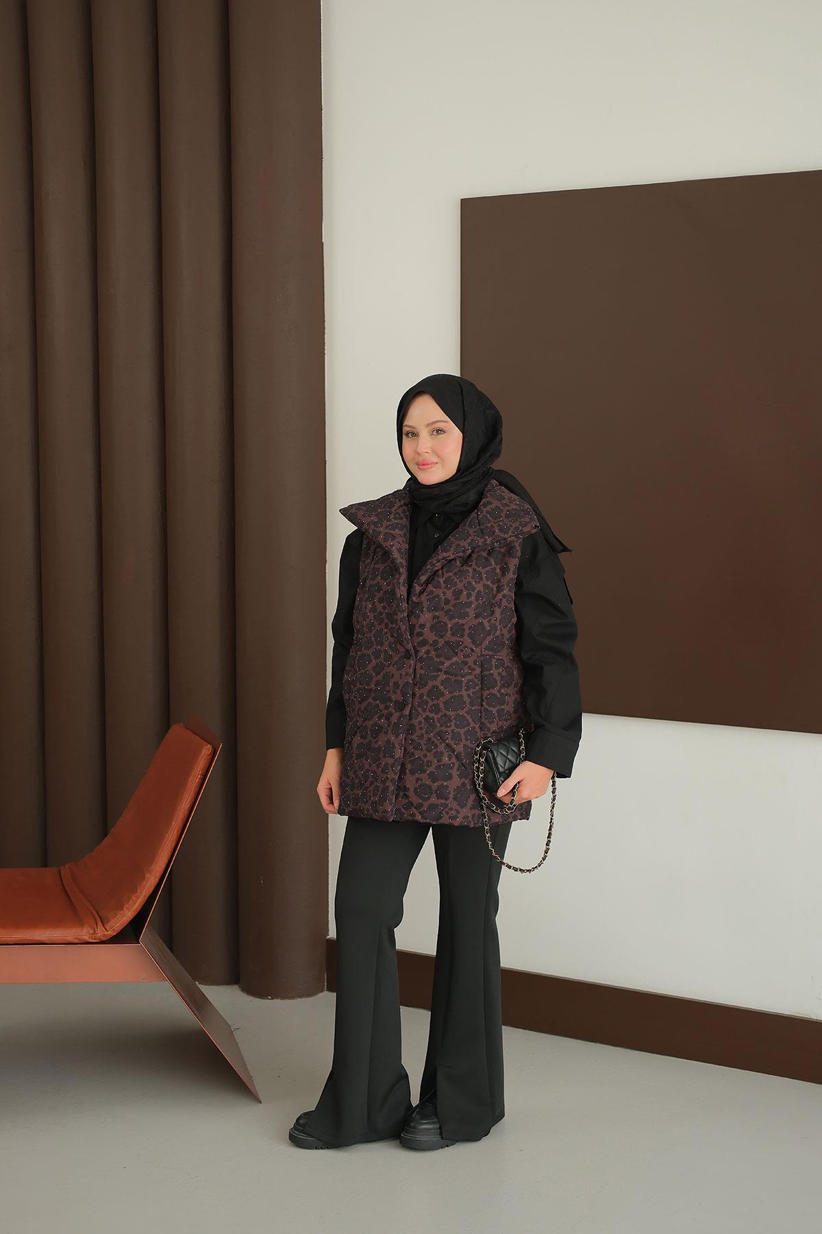 Taş Detay Yelek Kahverengi